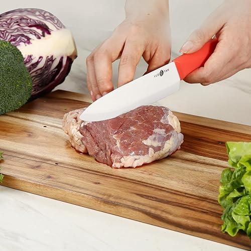 Miniatura 5 de Cuchillo de chef de cerámica, cuchillo de cocina de cerámica de 6 pulgadas con cubierta de funda, borde de hoja de cerámica afilado e inastillable,