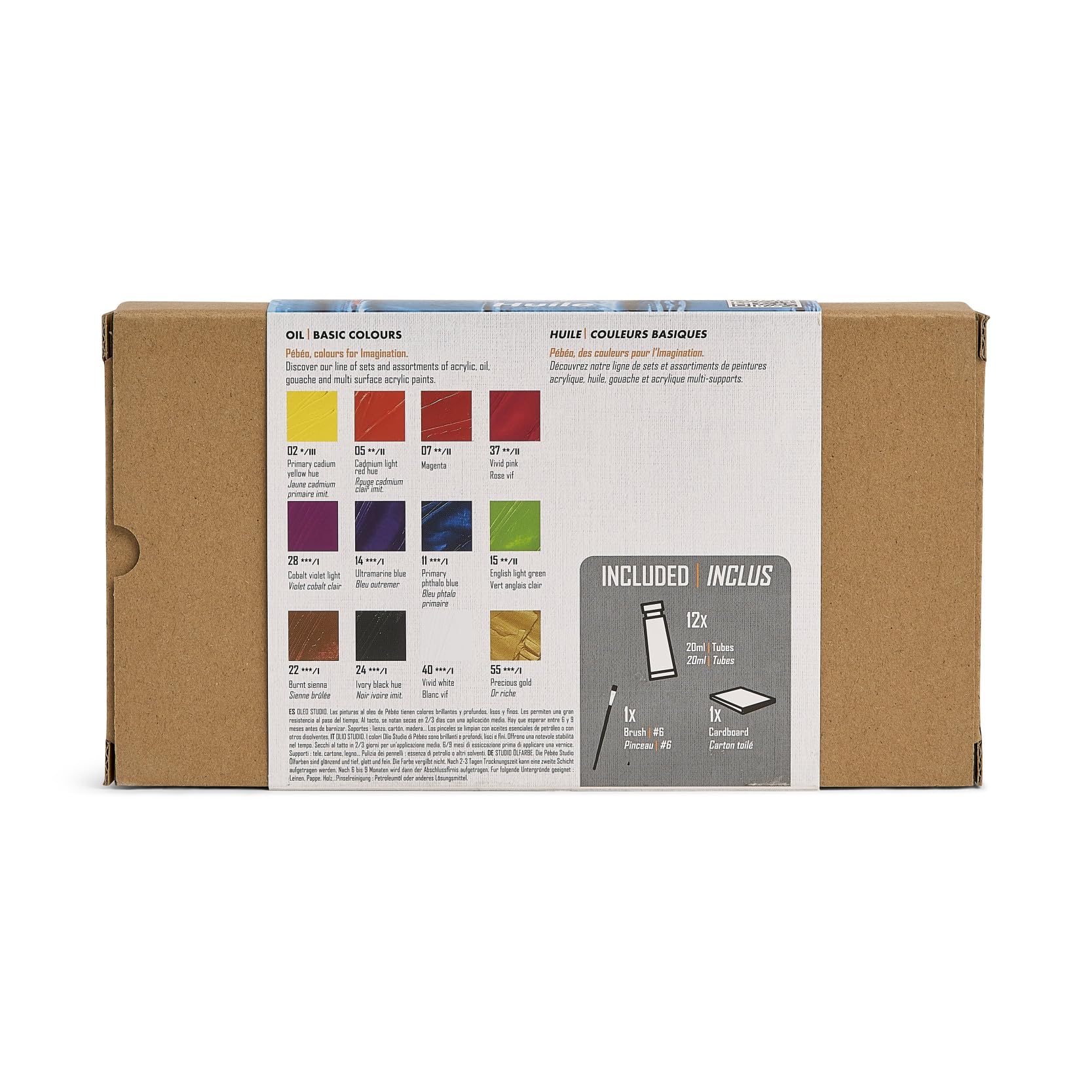 Pebeo - Studio Oil XL - Set 12 tubetti 20 Ml colori base + accessori - Kit di pittura ad olio per artisti e principianti - Pennelli + spatola + cartoncino - Colori intensi