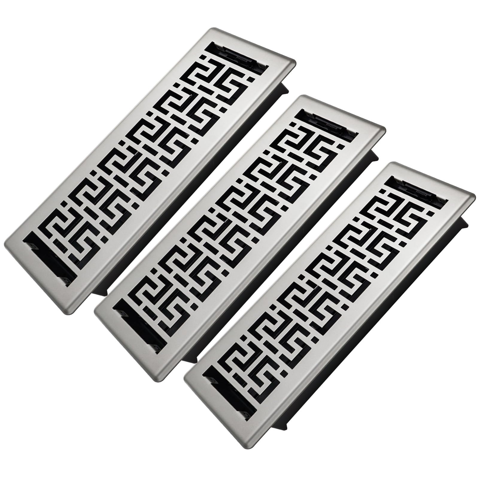 3-Pack Heavy Duty Metal Floor Register Vent – Walkable Black Cover With Adjustable Air Supply Lever, 9.65 X 5.63 Inch