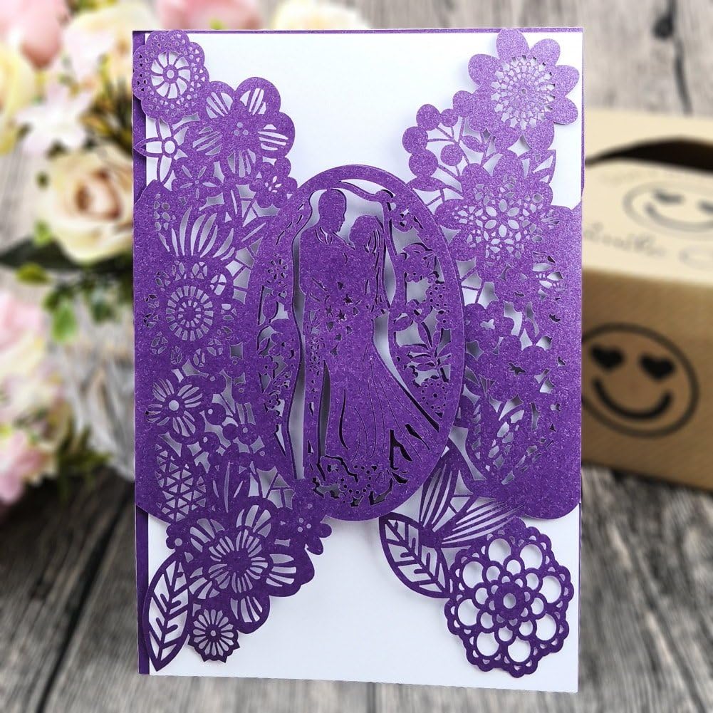 FOMTOR 40-Pack Blue Laser Cut Wedding Invitation Cards Set w/Envelopes & Inserts & Seals – for Wedding, Bridal Shower, Baby Shower, Graduation, Birthday Party, Engagement, Anniversary