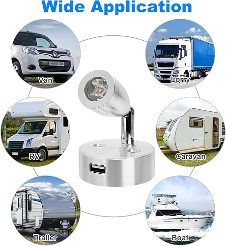 SUPAREE Lampe 12V LED Caravane 12V Éclairage LED USB Lampe de Lecture Camping Car 3200K Dimmable avec Prise USB Interrupteur Tactile pour RV Camion Bateau Van Fourgon 2Pcs - 6