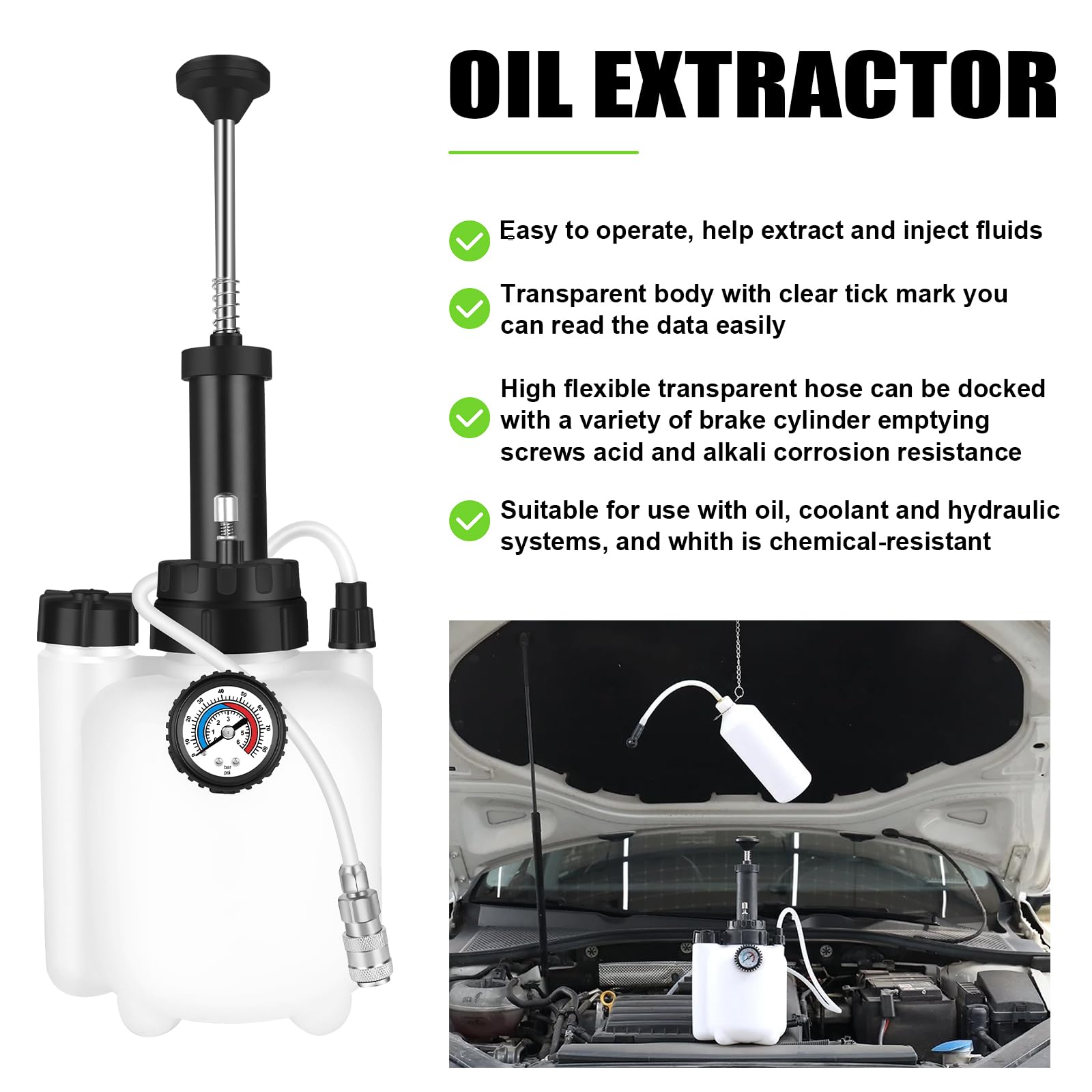 ASUNCELL 3L Auto Freno Purga, Manual Freno Fuid Presión Purgador Botella, Profesional Un Hombre Coche Freno Kit, Adaptador para la mayoría de los Modelos Europeos