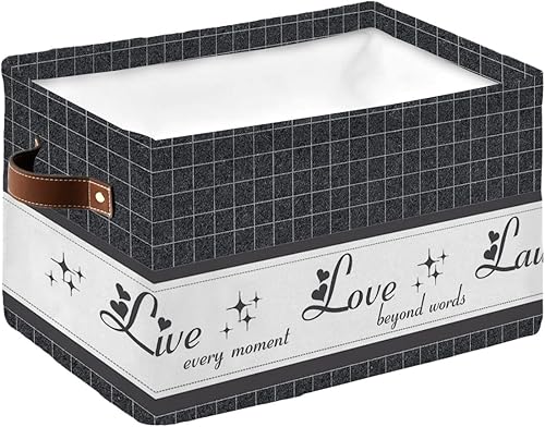 Live Love Laugh - Cesta de almacenamiento gris para organizar estantes, cajas de almacenamiento plegables con asa, arte de pared a cuadros grises