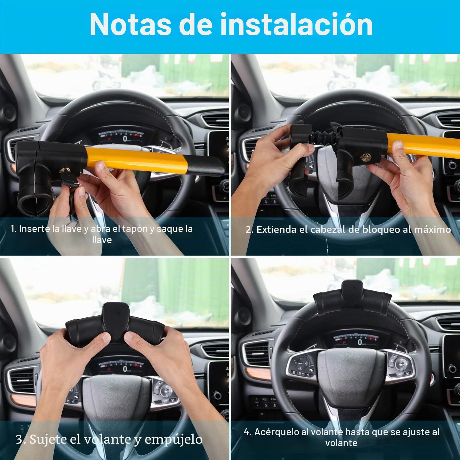 Bastón antirrobo para coche, antirrobo para volante, coche, bloqueo de volante, barra universal, cerradura de volante, dispositivo de bloqueo, 2 llaves