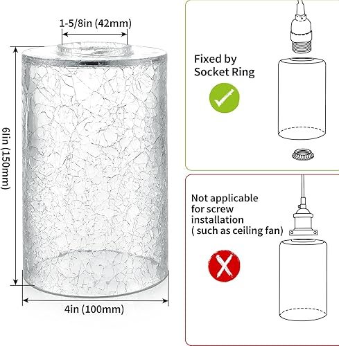 Miniatura 4 de Skelang Pantalla de lámpara de cristal sin labios, cubierta de luz cilíndrica con apertura de ajuste, repuesto para candelabro, colgante, luz de