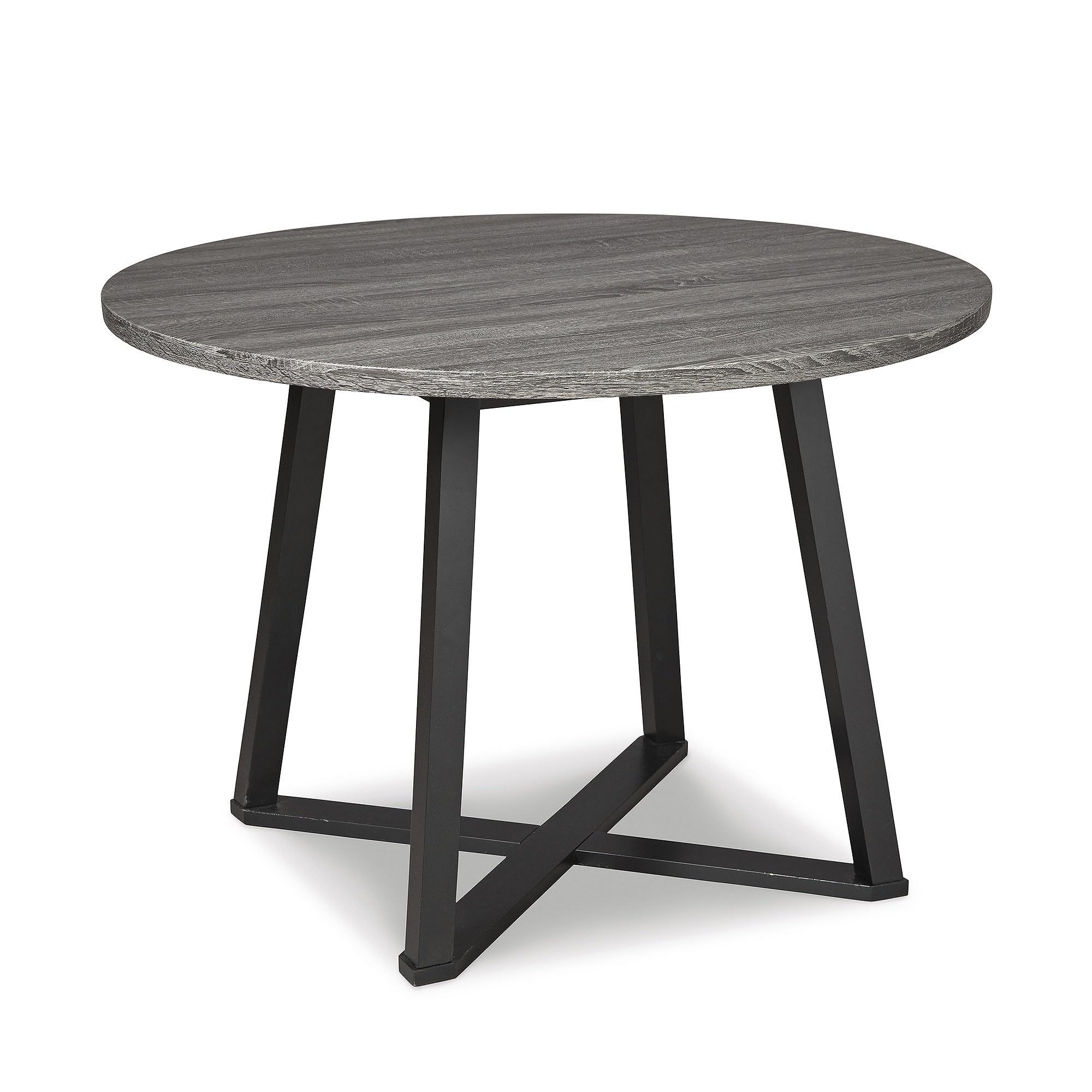 Signature Design by Ashley Centiar Mid Century Round Dining Room Table with Metal Legs, Gray & Black