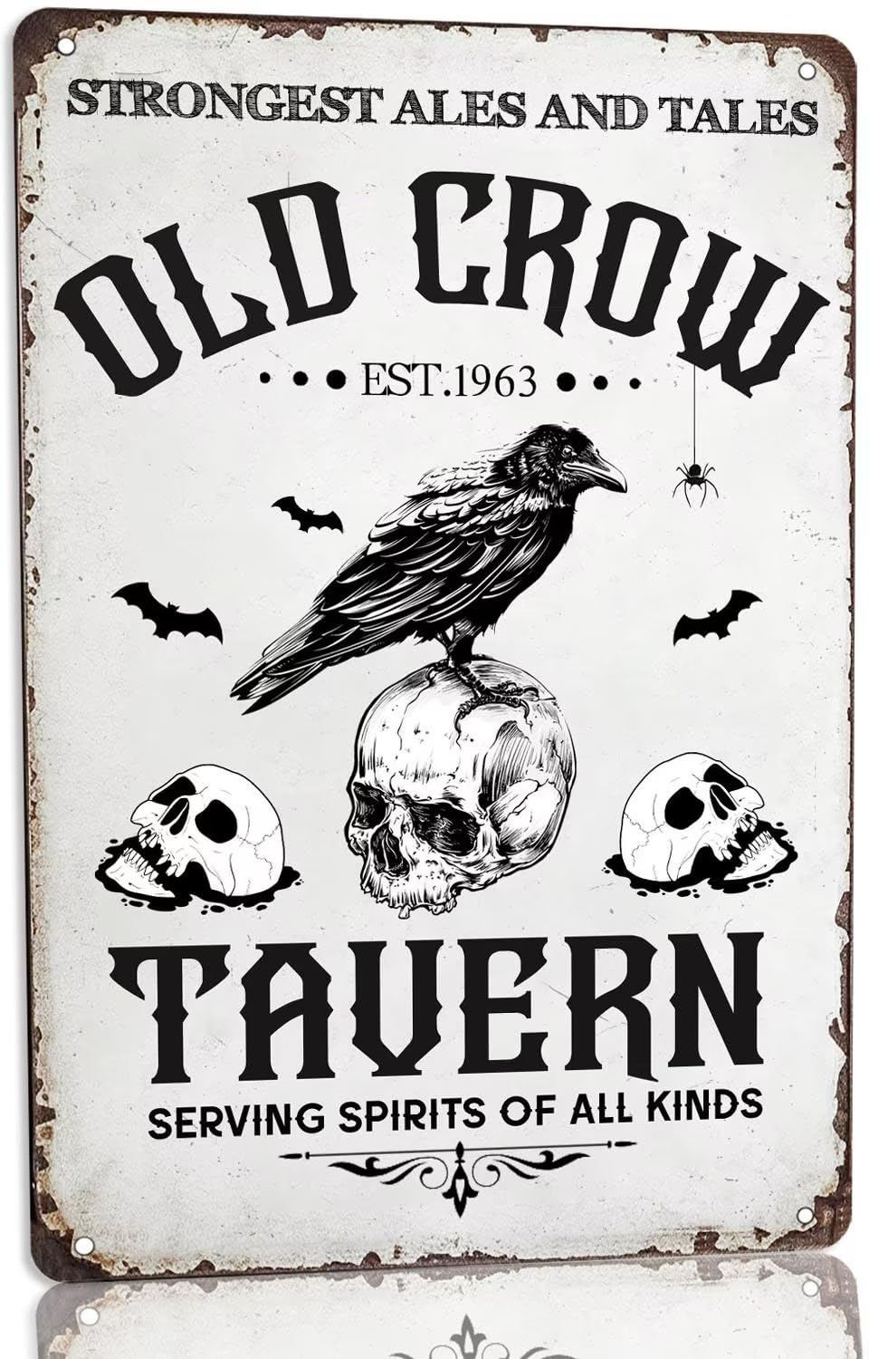 Strongest Ales And Tales Old Crow Est.1963 Tavern Serving Spirits of All Kinds Metal Tin Sign Vintage Halloween Bar Poster Sign for Backyard Bar Mancave Home Wall Decor 8x12 Inch