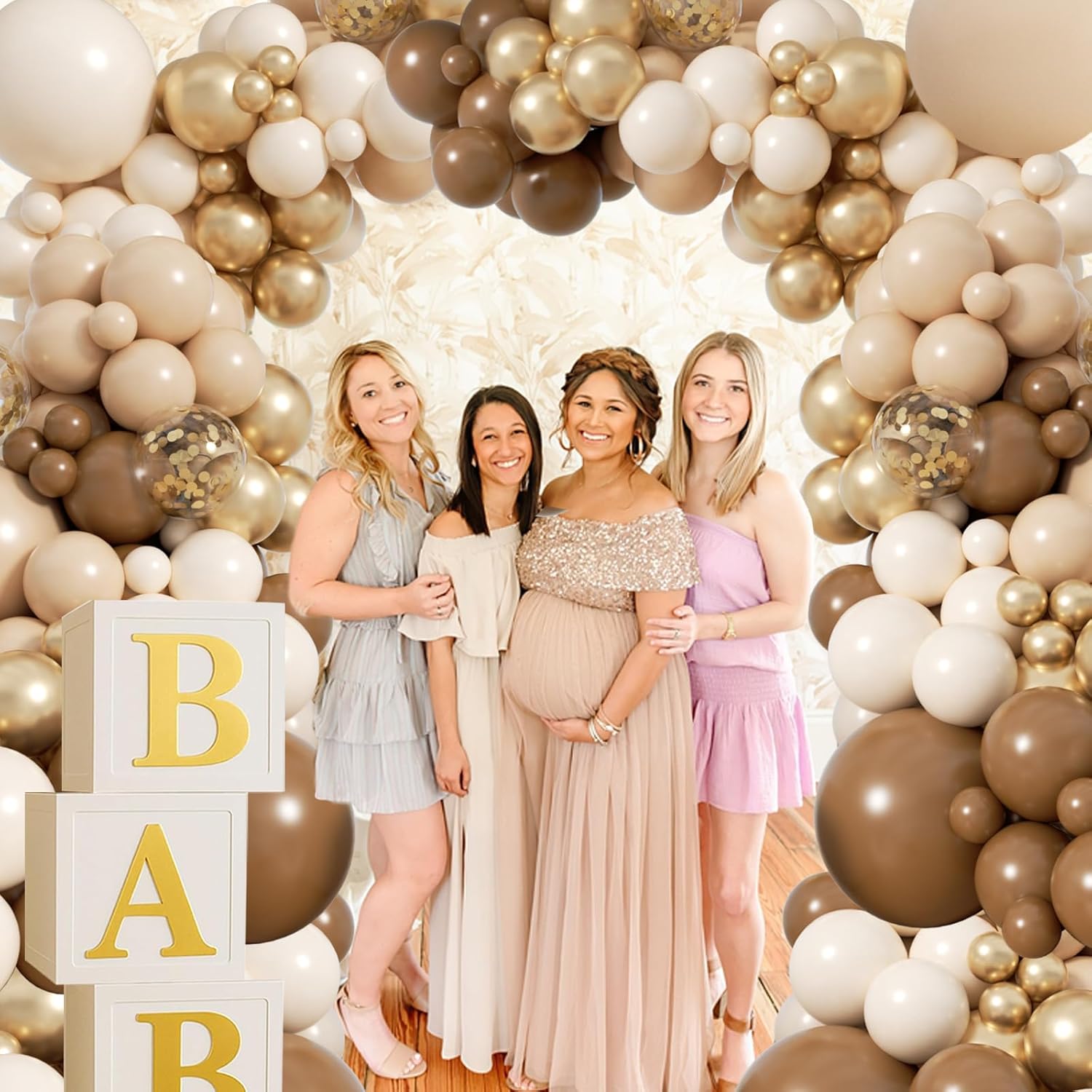 Neutral Baby Shower Decorations, Brown and Gold Balloon Arch Kit With Balloon Boxes Gold Letter for Neutral Bear Baby Shower Boho Gender Reveal Birthday Party Decorations Supplies