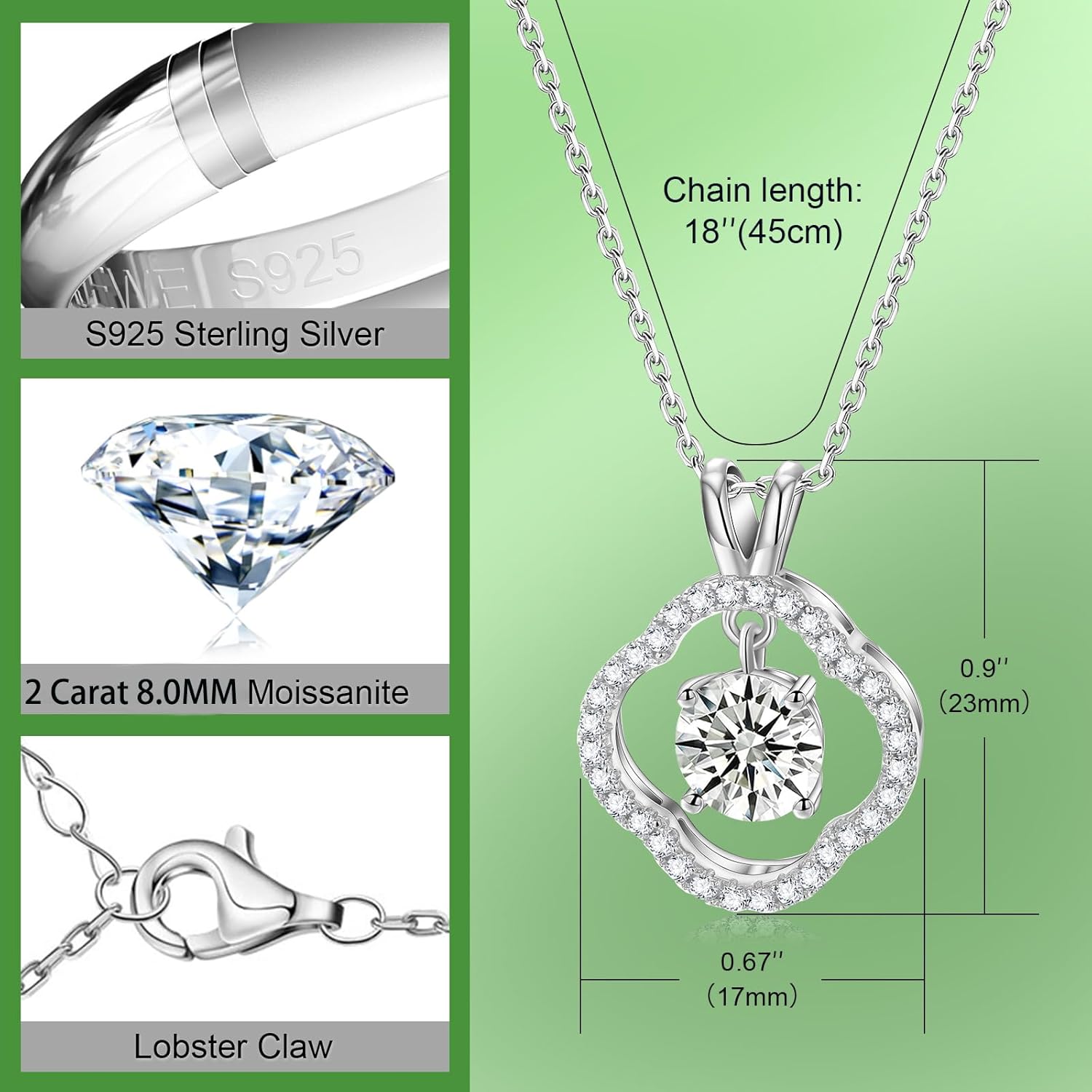Diamond Cross Necklace for Women, Moissanite Pendant Necklace, S925 Sterling Silver Plated White Gold Jewelry Gift for Birthday Anniversary Wife Mom