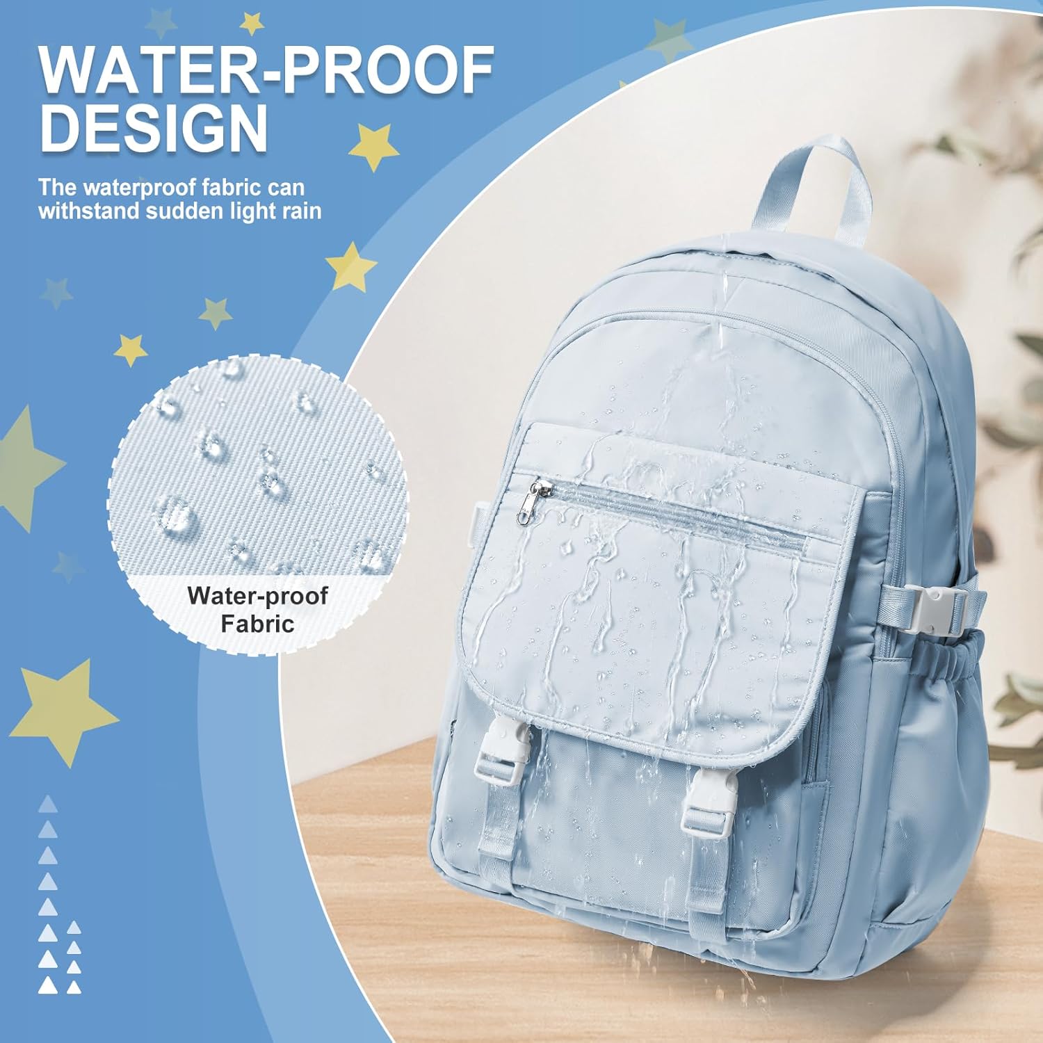 Lightweight Waterproof Backpack for Women Men Large Capacity College School Bag with Luggage Straps Multiple Pockets Durable High School Bookbag, Casual Daypacks for Students Girls Boys(Blue) - Image 5