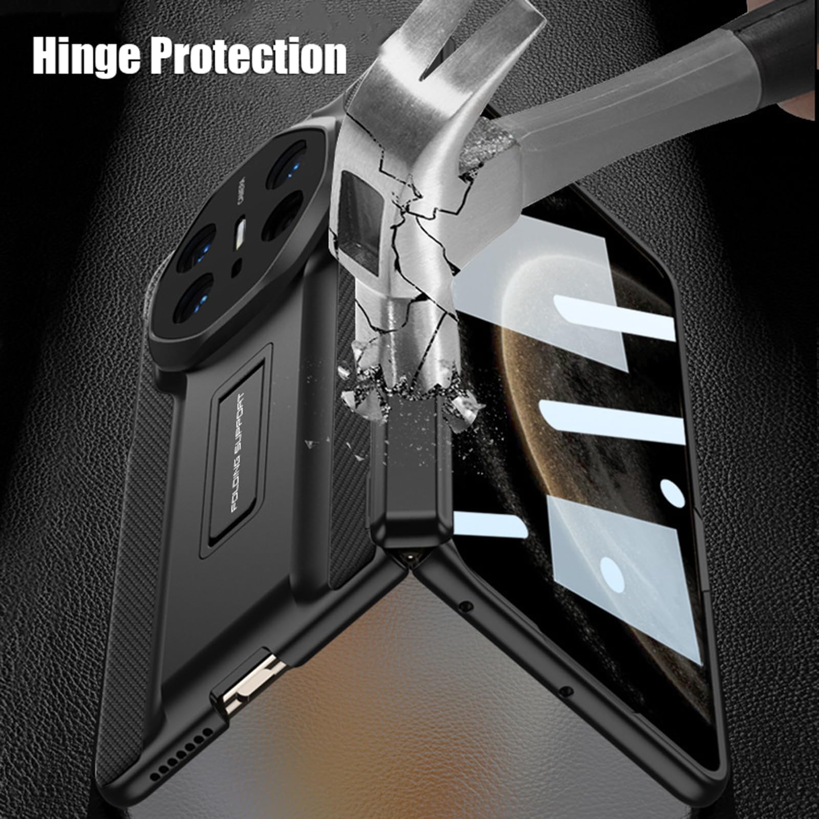 Ultra cienkie etui do HUAWEI Mate X6, etui z teksturą włókna węglowego z ukrytą podpórką, ochrona przed wstrząsami, etui biznesowe, czarne, Mate X6