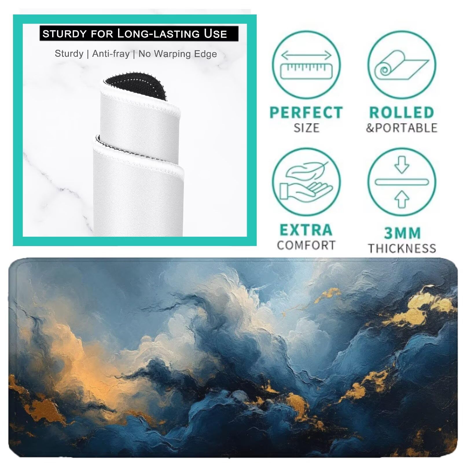 Podkładka pod mysz XXL 1600 x 800 mm kolor pomarańczowy podkładka pod mysz granatowa mata podkładka pod mysz do gier antypoślizgowa gumowa podstawa zszyte krawędzie akcesoria biurowe do gier do biura