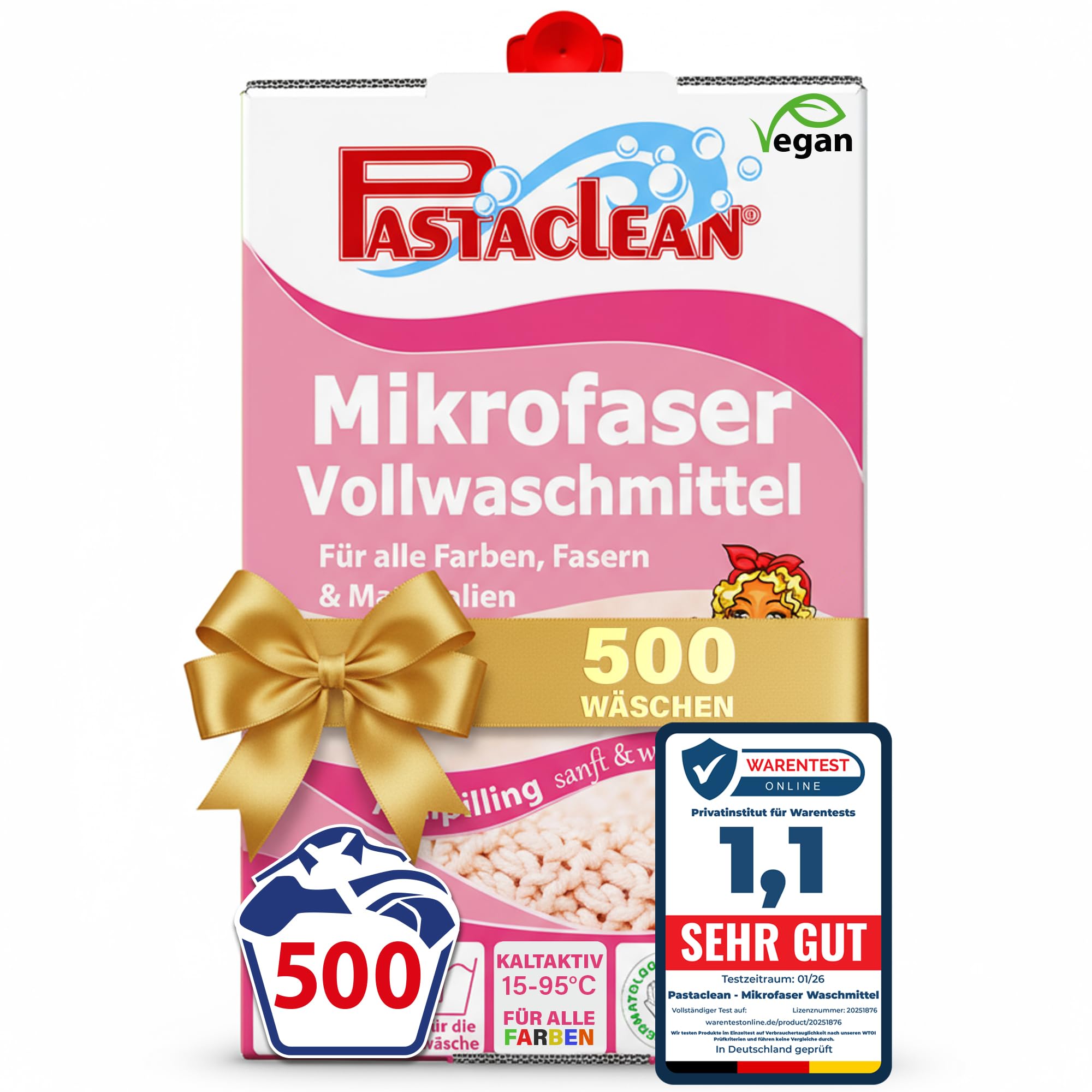 Pastaclean Mikrofaser Vollwaschmittel Konzentrat 5 L - Waschmittel Flüssig für Helle & Dunkle Wäsche - Universalwaschmittel XXL (15-95°C) 500 Waschladungen, nur 5 Cent pro Wäsche - Colorwaschmittel