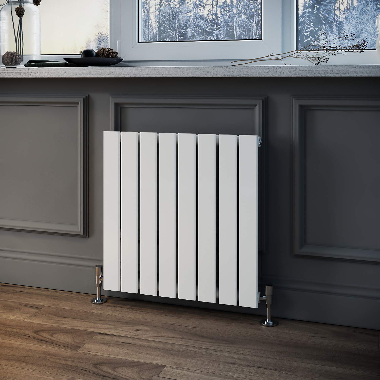 ELEGANT 600 x 600 mm Designer Horizontal Radiator White Single Flat Panel Bathroom Premium Radiators Modern Wall Mounted/Up Standing Slim Radiators for Bathroom/Kitchen/Living Room — image 1