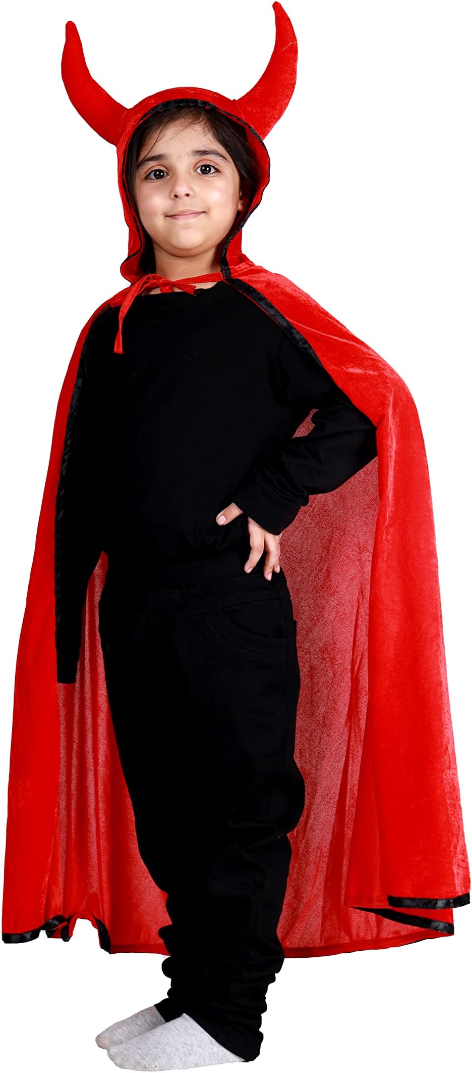 ITSMYCOSTUME Halloween Dress for Boys & Girls Kids Red Cape with Devil Horn Kids Costume Complete Set (Only Cape)