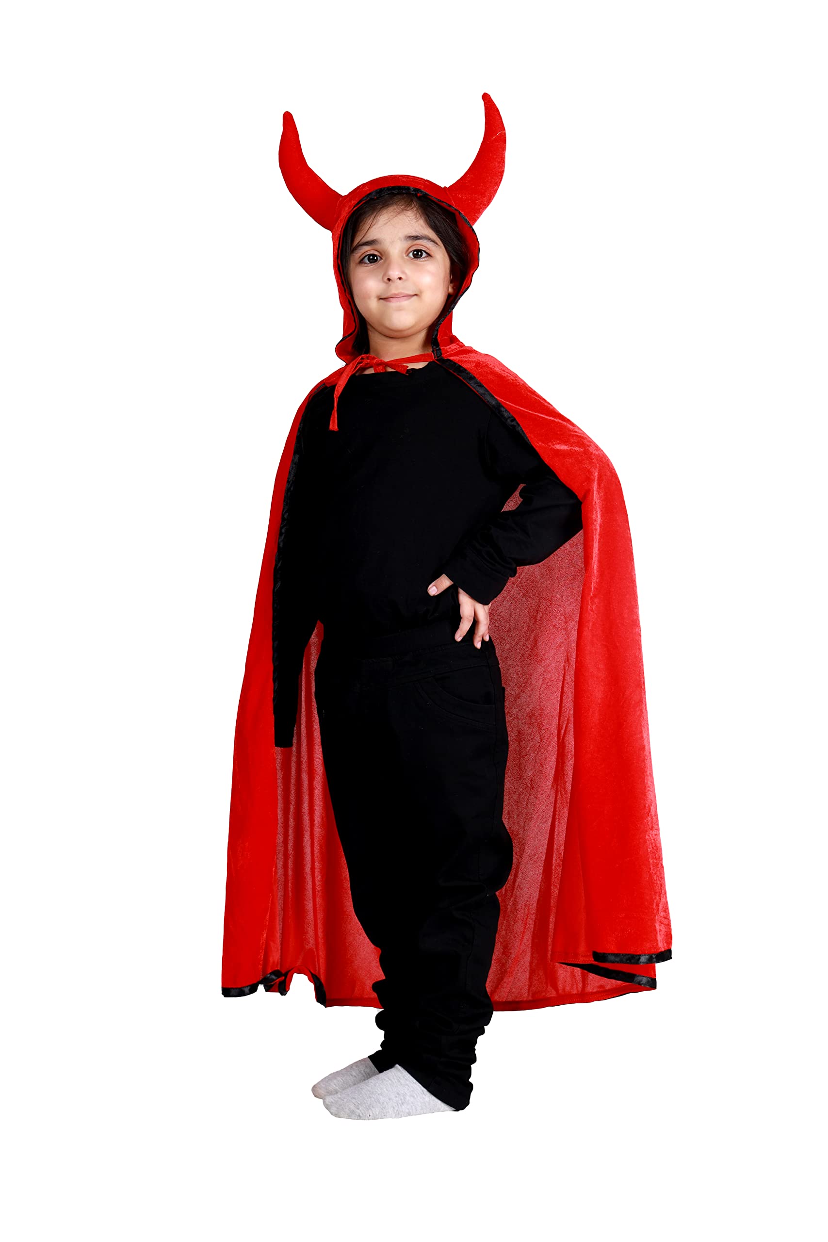 ITSMYCOSTUME Halloween Dress for Boys & Girls Kids Red Cape with Devil Horn Kids Costume Complete Set (Only Cape)