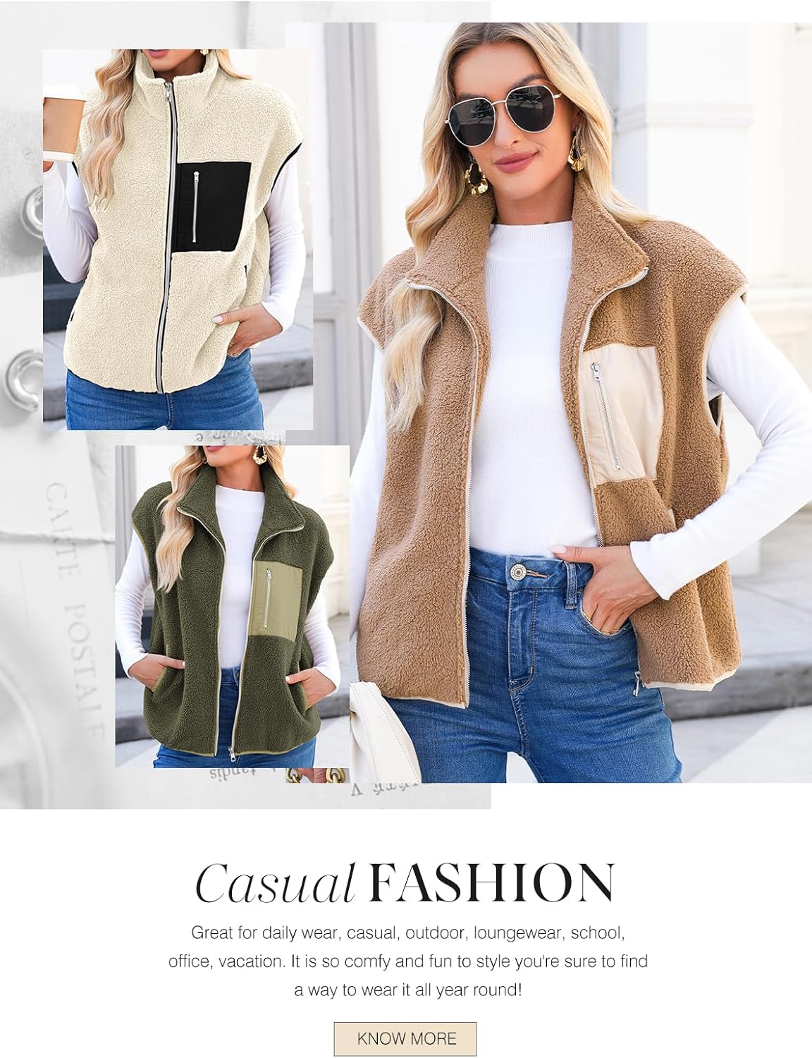 Dokotoo Womens Fleece Jacket Vest Sleeveless Fuzzy Sherpa Jackets Zip Up Oversized Casual Coats Fall Winter Womens Tops 2025 - Image 6