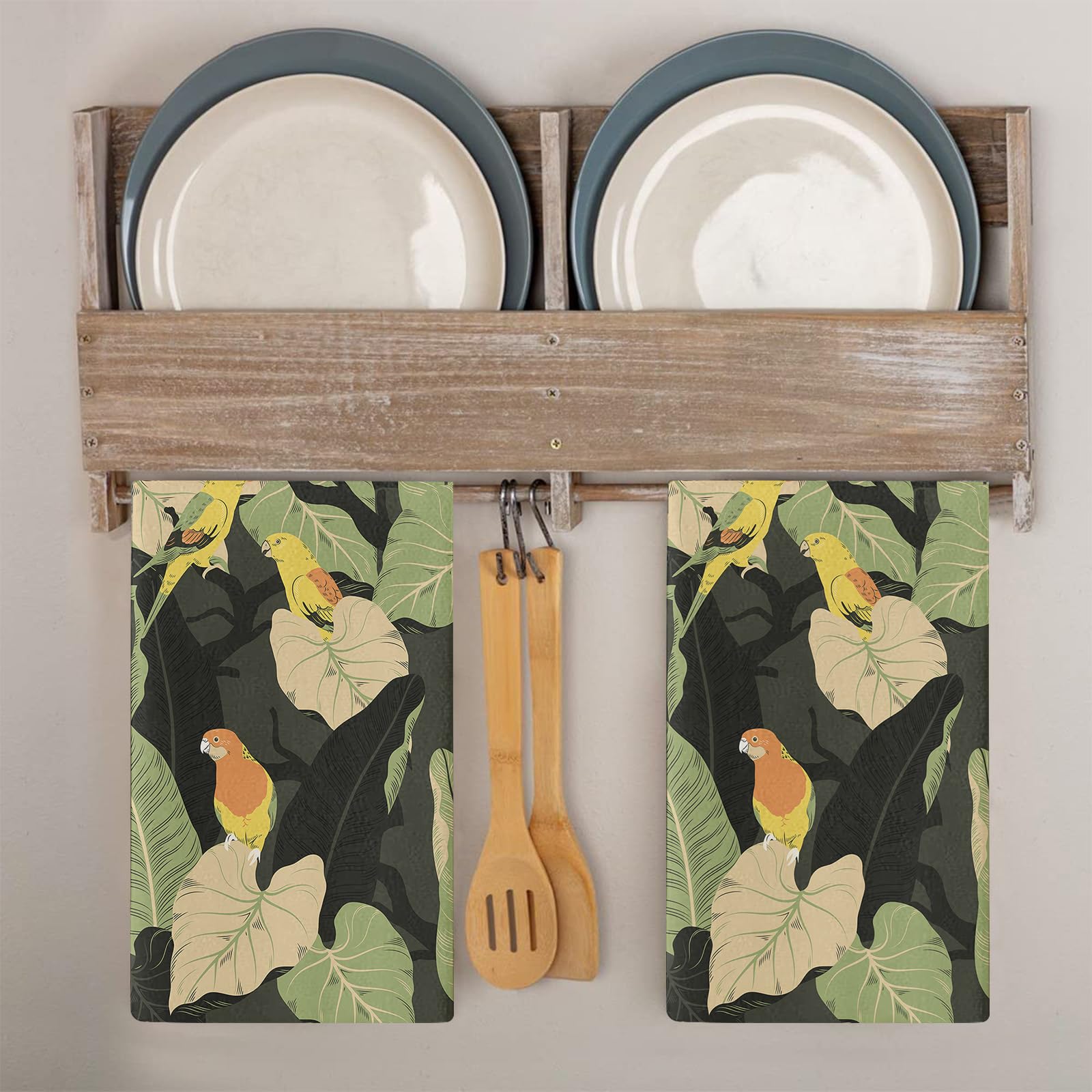 Trapos Cocina Hojas Verdes Retro Paños de Cocina Absorbentes Microfibra Lavable Reutilizables Suaves Trapos de Cocina Toallas de Limpieza Baño Barra Picnic 4 Piezas (40x60 cm)