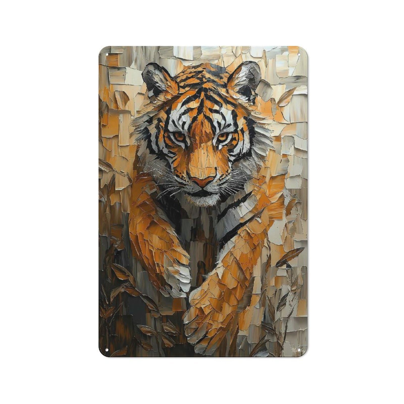Junmoney Majestic Tiger In Dynamic Impasto Motion For Studio Or Craft Room, Retro-Style Tin Sign 30X20cm, For Metal Sign Collectors, For Garage And Workshop Walls
