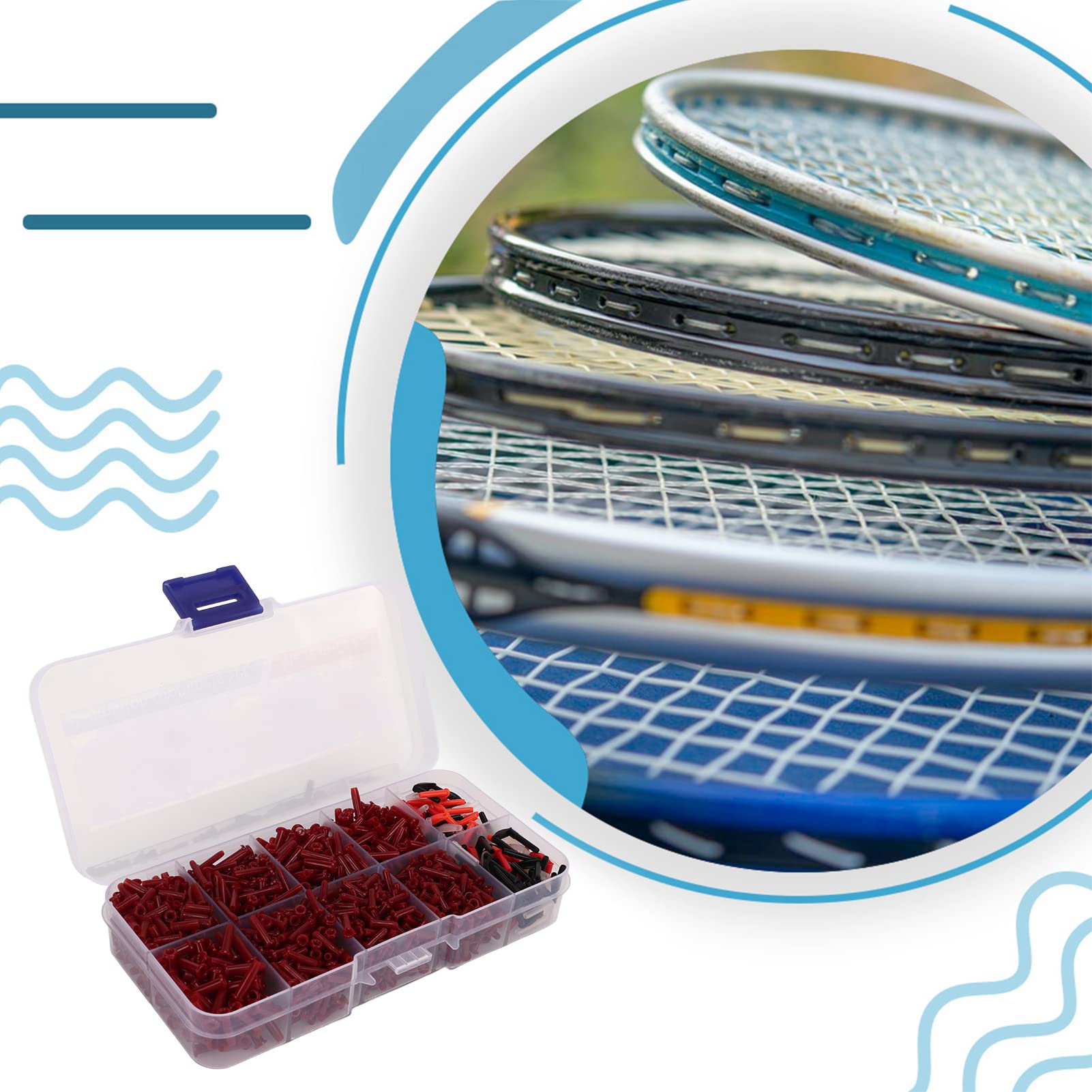 Leapiture 1500Pcs Badminton Racket Racquet Grommets Eyelets 1 Box Replacement Stringing Accessories Gear Equipment for Single Double Line Hole Chinese Red