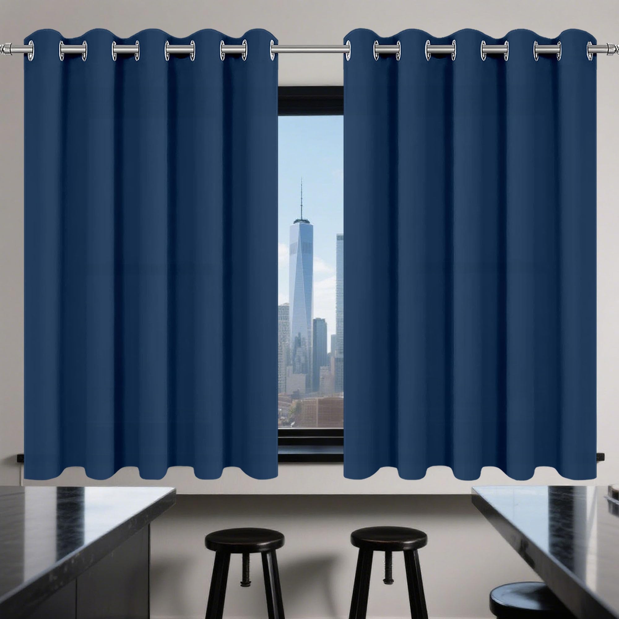 Rideau occultant bleu foncé 100x250 cm idéal pour salon chaleureux