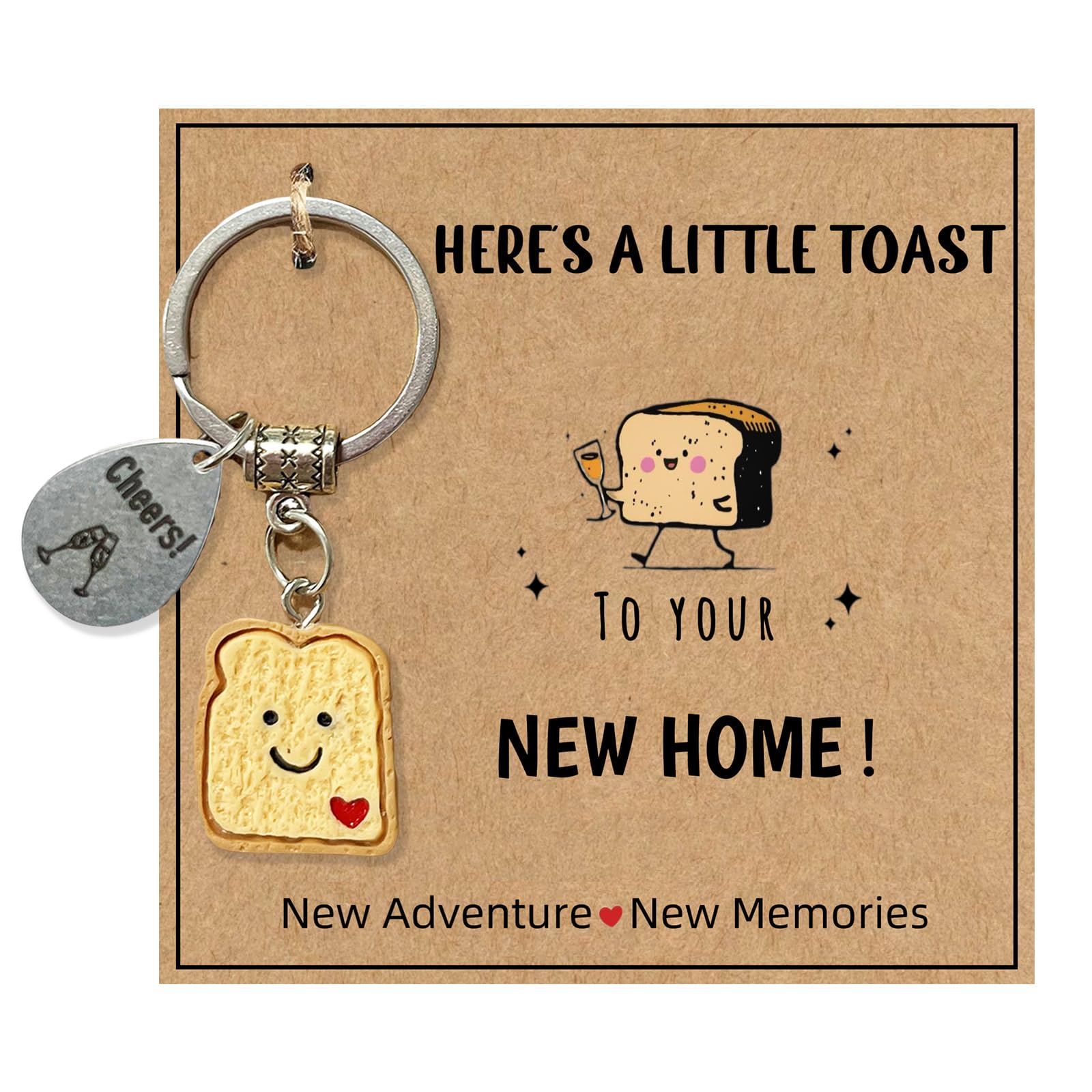 AIKOBAA New Home Keychain Gift | “Here's a Little Toast to Your New Home” Keyring with Gift Bag | Housewarming Present for Men & Women, Cute Moving In & Fresh Start Gift