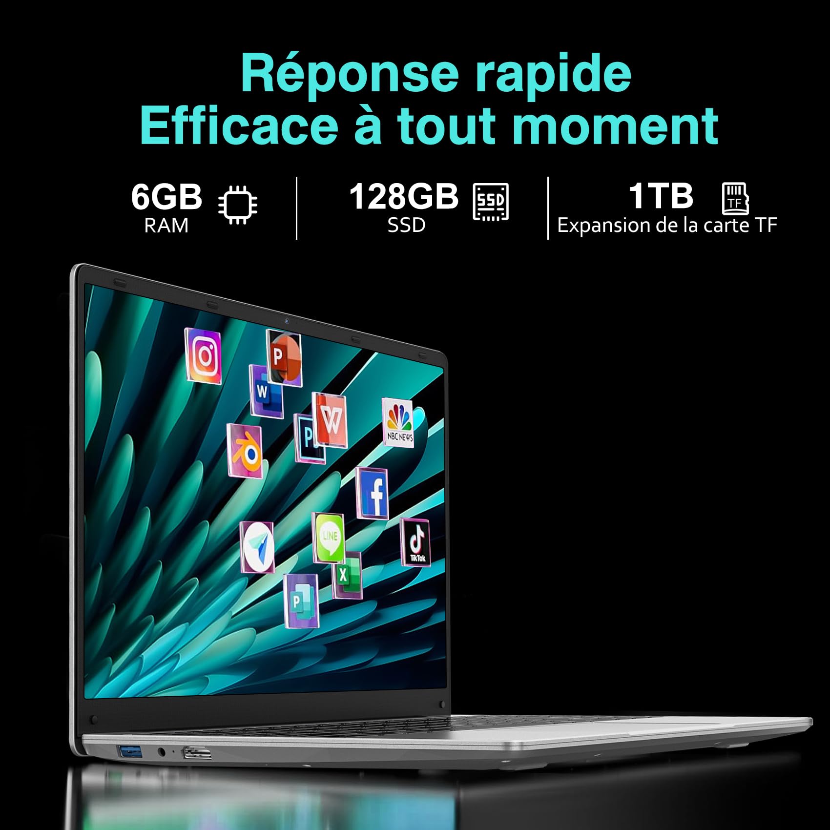 NOTODD Ordinateur Portable 14 Pouces 6+256Go SSD Soutien Extension 1TB