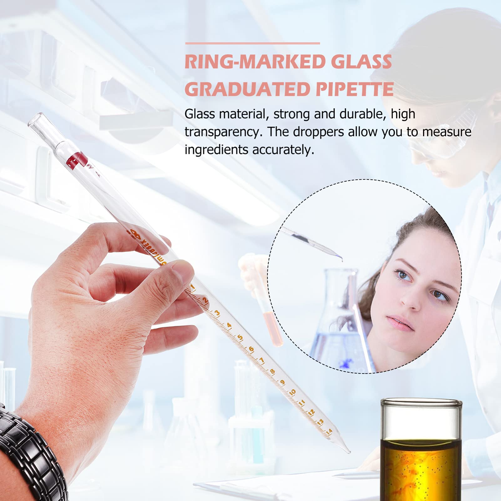 SOLUSTRE 20 Stück Glaspipetten mit Skala 15ml Graduierte Messpipetten aus Glas Spülmaschinenfest Laborgerät für Präzises Dosieren im Labor Zufällige Farbe