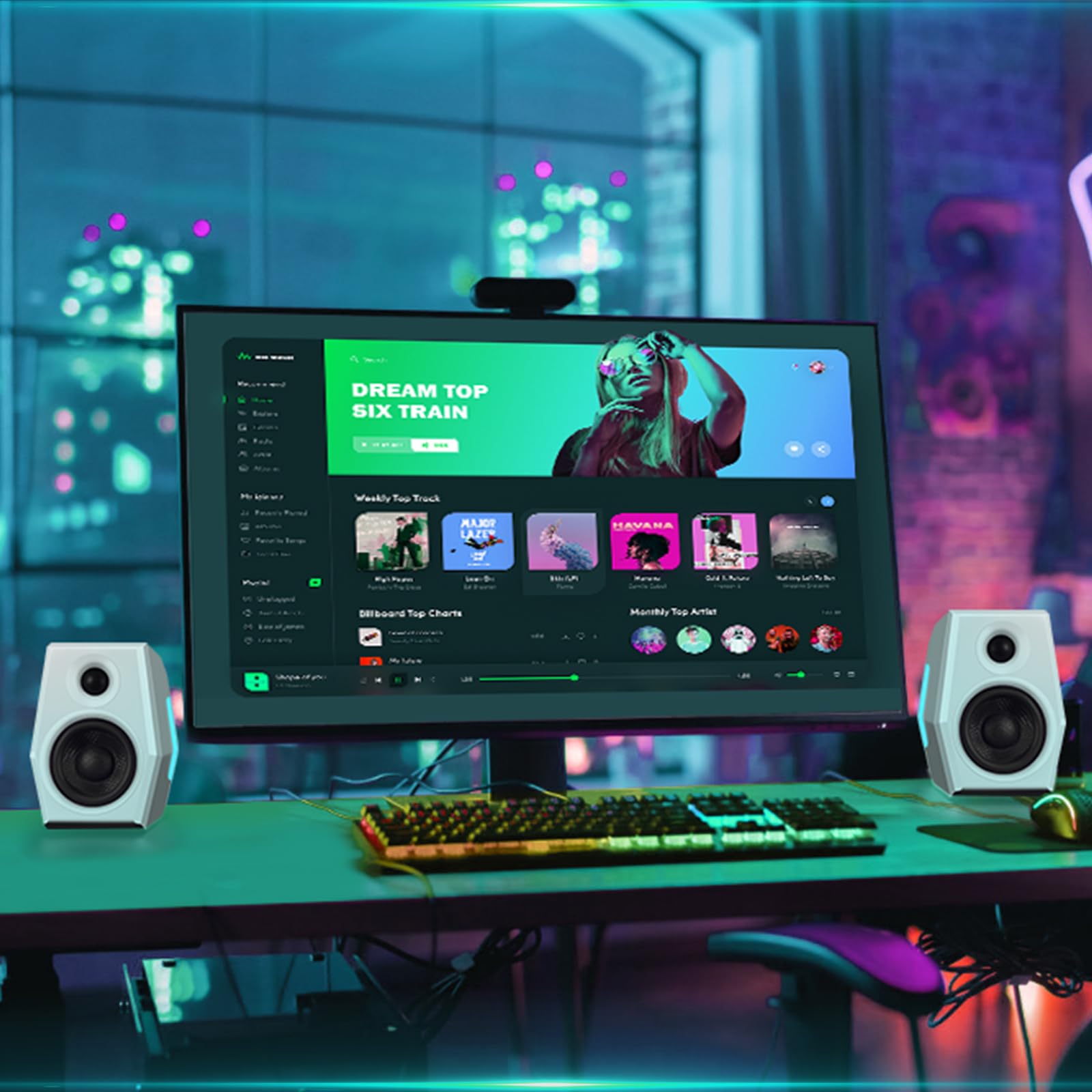Sanyun SW209 Altavoces Gaming 2.0 36 W, Audio Táctico 3 Modos DSP | Gaming/Cine/Música, DAC 24 bits, USB-C/Bluetooth 5.2/AUX, Driver Fibra Vidrio 7cm + Cúpula Seda 18mm, RGB (Pareja, Blanco)