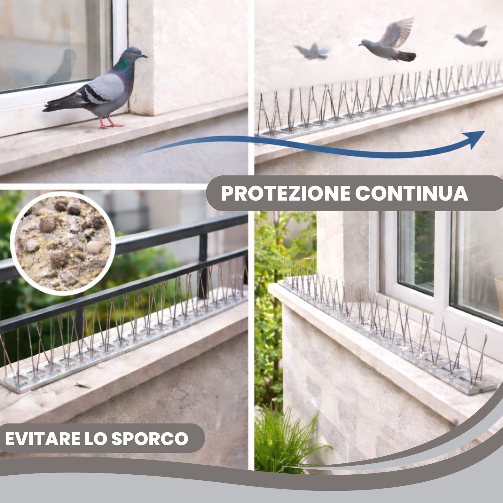 PLANTAWA Dissuasori Piccioni 25 cm Pack 12 – Spuntoni Anti Piccioni per Balcone, Davanzali e Ringhiere, Protezione Anti Uccelli per Esterno