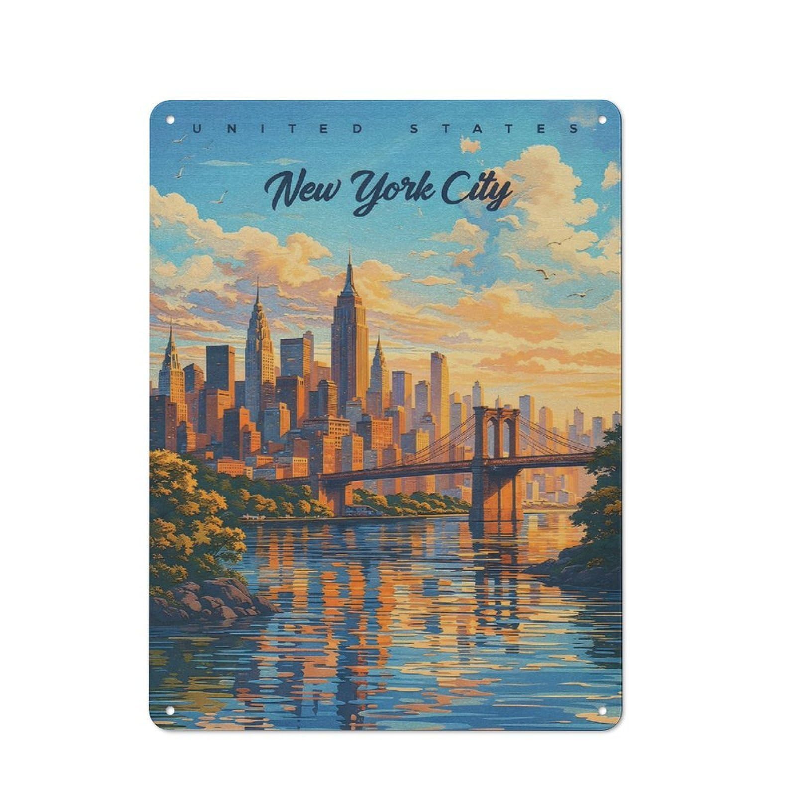 Classic New York City Skyline at Sunset(3) Metal Wall Plaque 40x30cm, Nostalgic Wall Art for Living Room, Hallway, Kitchen Or Cafe
