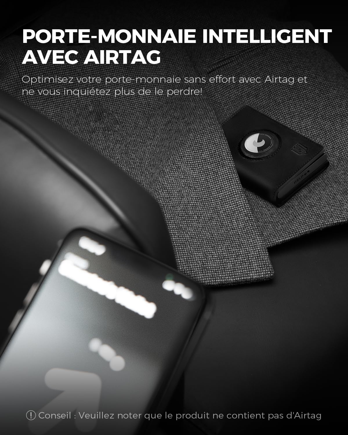 DODENSHA Airtag Portefeuille pour Homme avec Compartiment à Monnaie I MagSnap Étui pour Cartes I Smart Wallet pour 10+ Cartes avec Protection RFID (Noir)