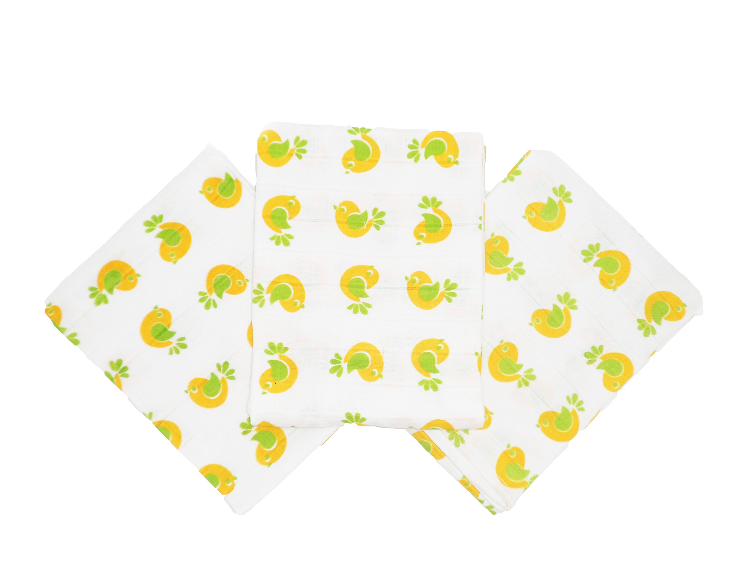 Katies Playpen / Baby Best Buys Yellow Muslinz Premium Muslin Squares 100% Cotton Supersoft X 3 In Bird Design