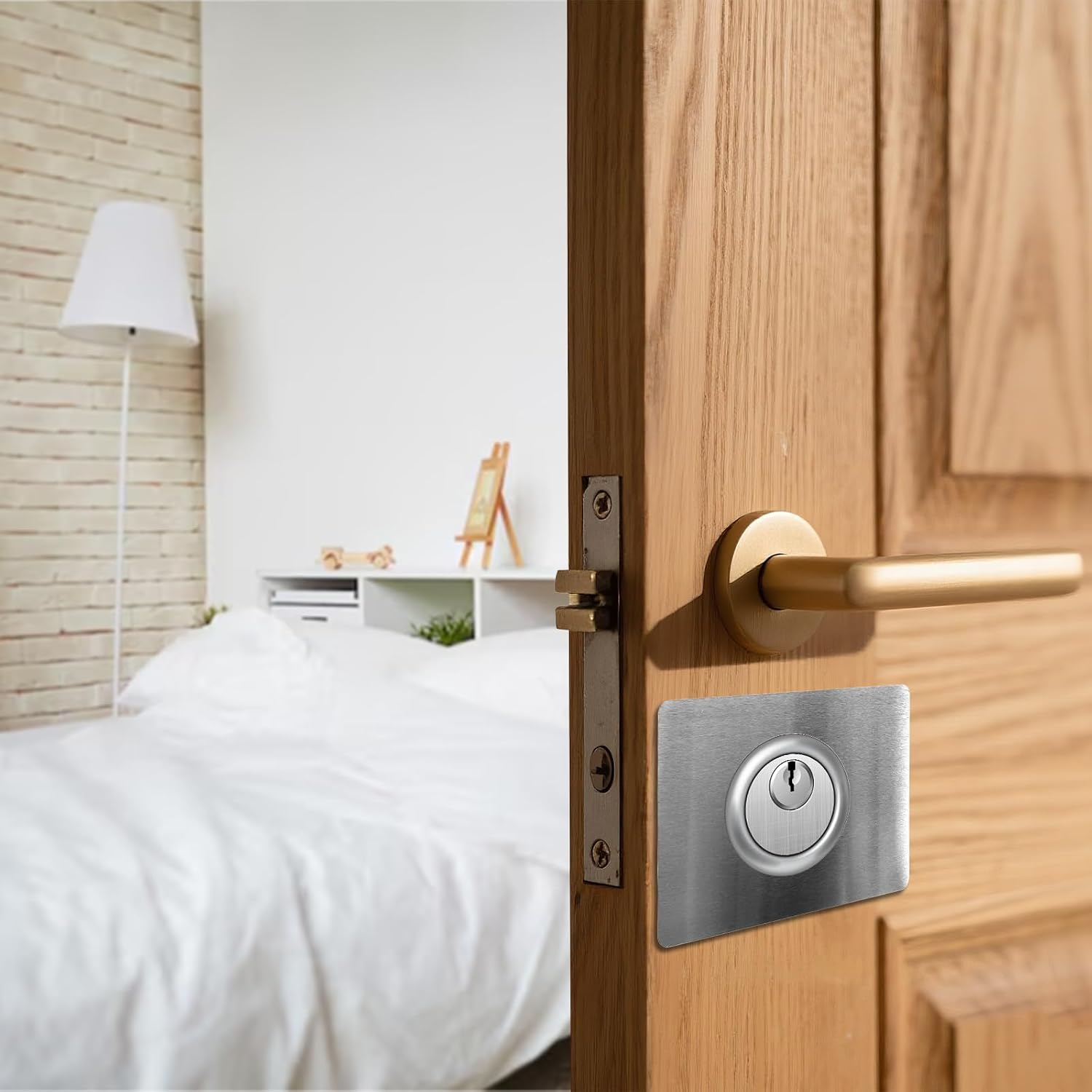 4PCS Door Hole Cover Plate,Stainless Steel Door Reinforcement Plate,Handle/Lever/Deadbolt Fixing Backplate for Home Security,Interior Exterior Lock Hole Backing Reinforcer Kit(Silver)