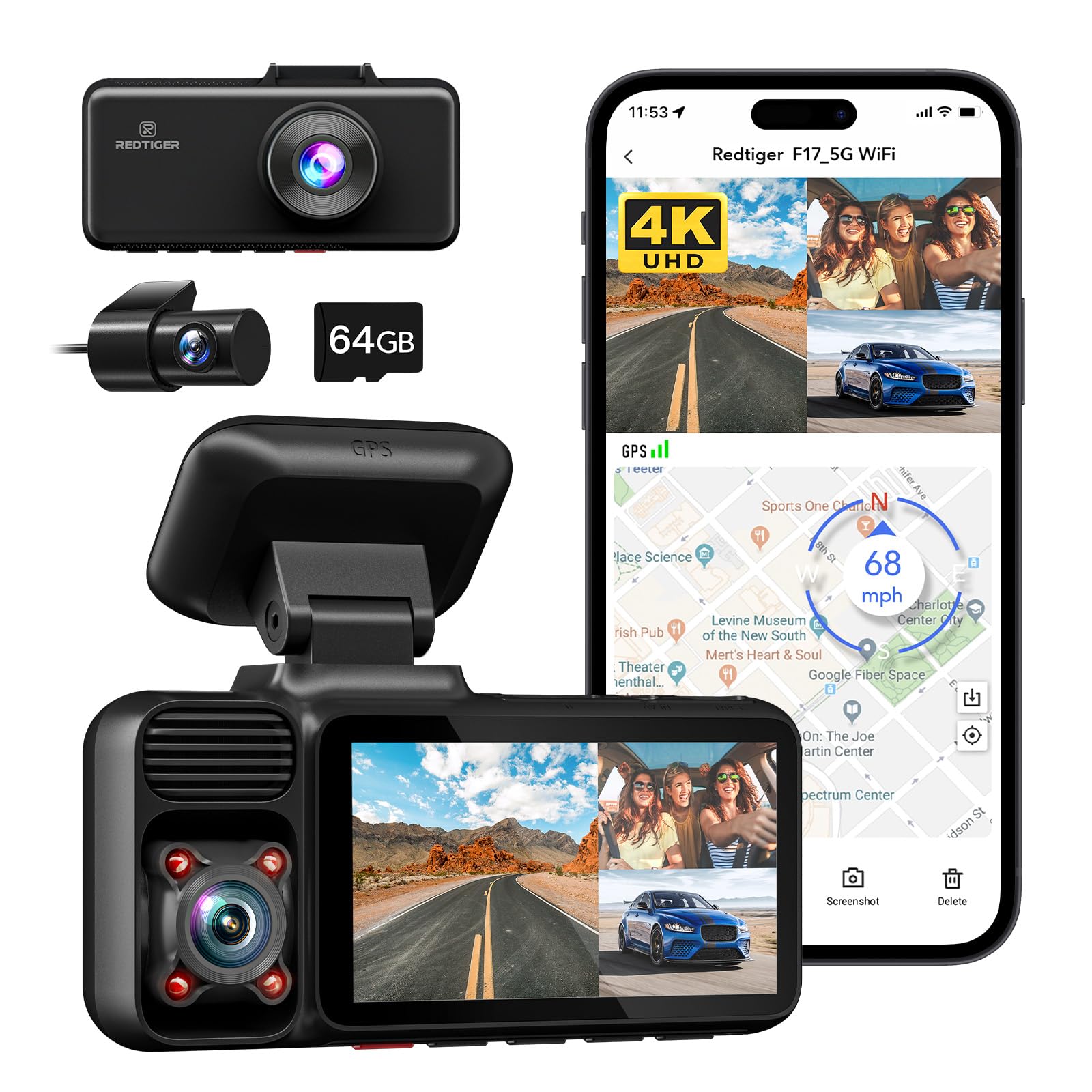 REDTIGER F17 4K 3 Channel Dash Camera for Cars Built-in 5.8GHz WiFi GPS, 2.5K+1080P+1080P Front and Rear Inside Loop Recording with 64GB Card, Dash Cam with 3 Inch Screen, WDR Night View (B0D3PH398K) Amazon Price History, Amazon Price Tracker