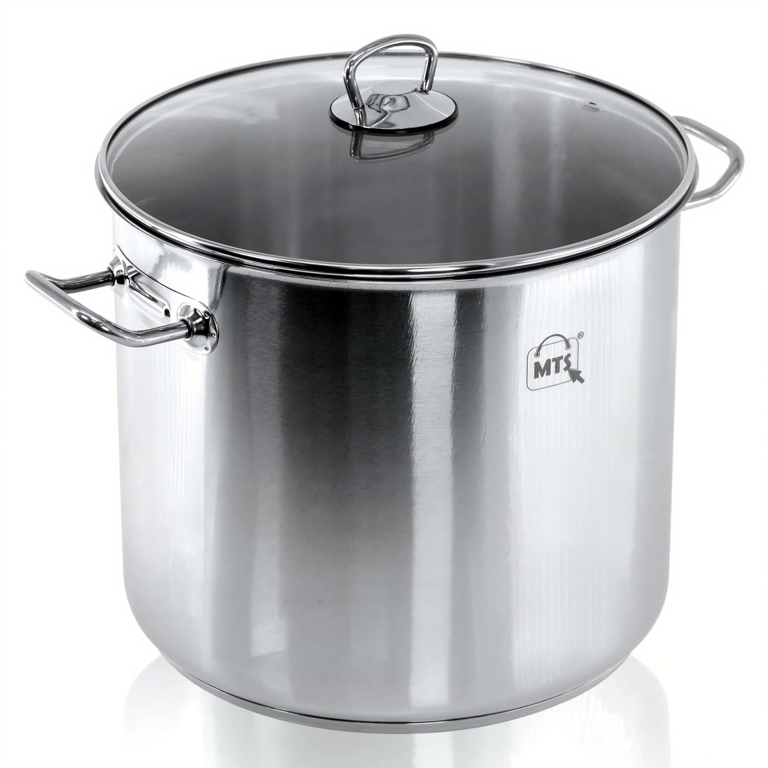GEEZY Duży garnek ze stali nierdzewnej ze szklaną pokrywką, 20 l, podstawa indukcyjna, kompatybilny ze wszystkimi płytami grzewczymi, nitowane uchwyty, wentylowana pokrywa, nadaje się do mycia w