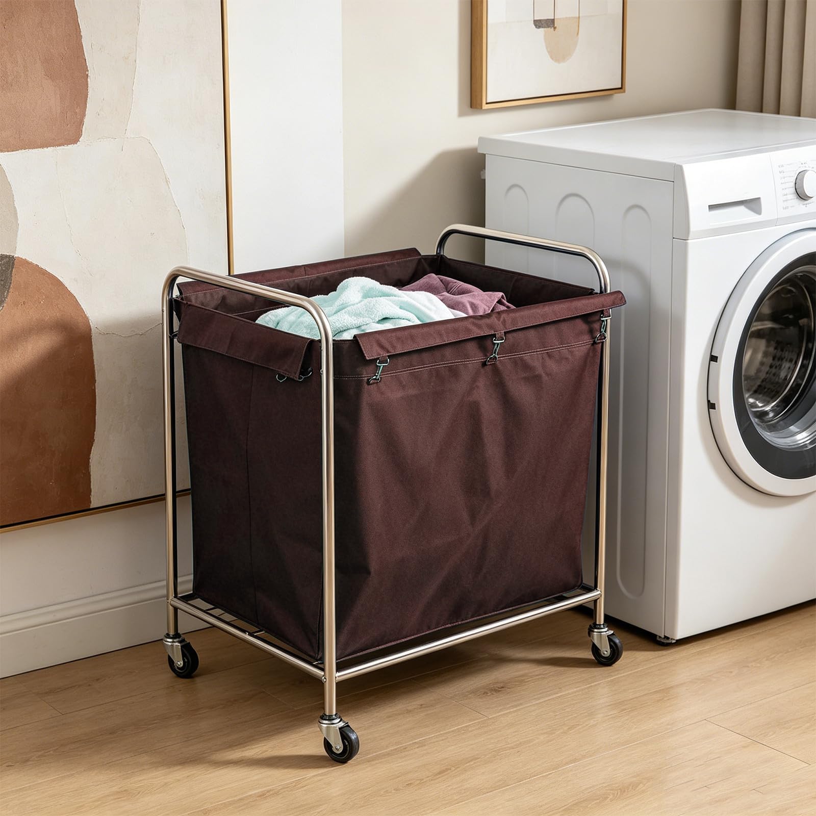 Sacca Interna per Carrello Lavanderia Rettangolare 12l Oxford | Colore Caffè, Ganci Metallici Inclusi, 83, 00x62, 00x52, 00cm per Hotel e Casa