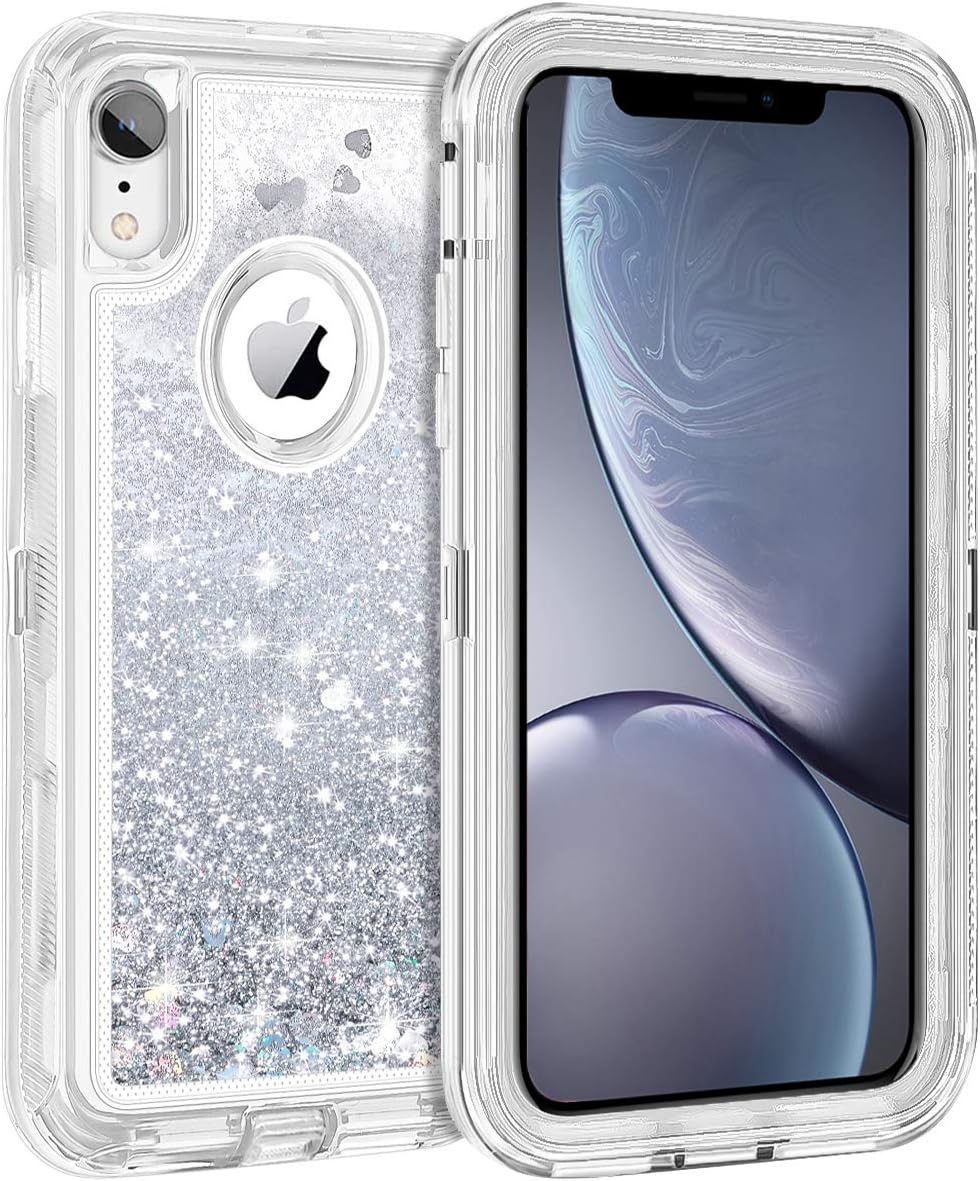 Coolden Case for iPhone XR Cases Protective Glitter Case for Women Girls Cute Bling Sparkle Heavy Duty Hard Shell Shockproof TPU Case for 6.1 Inches Apple iPhone XR 10R, Silver