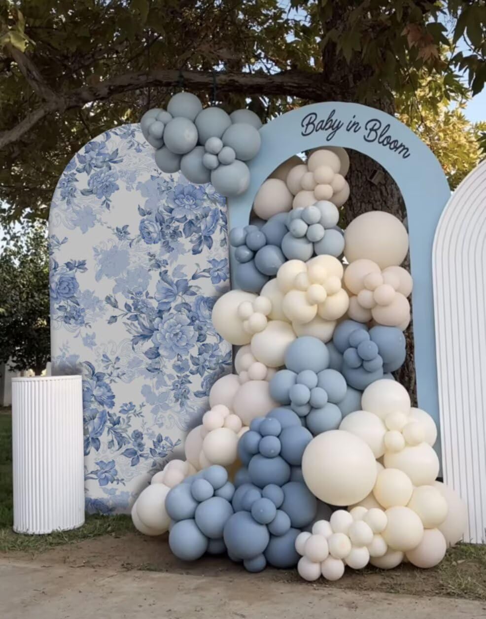 Bloom Blue Vintage Floral Arched Backdrop Cover Blue Chinoiserie Theme Arch Stand Covers Birthday Wedding Bridal Shower Party Decorations (No Stand!)