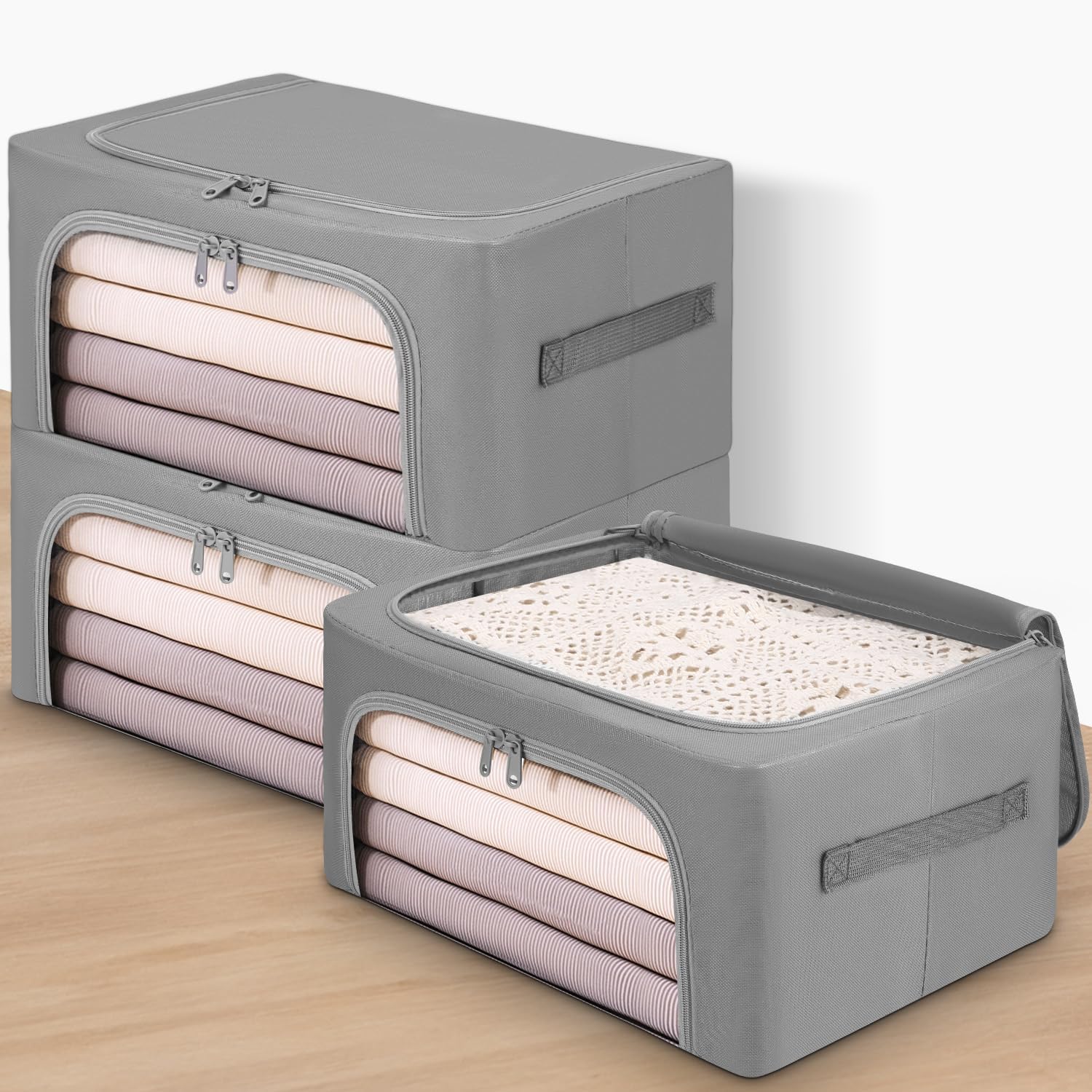 Cinnani Lot De 6 Sac De Rangement Vetement 90L, Grand Boite Rangement Caisse Rangement Cartons