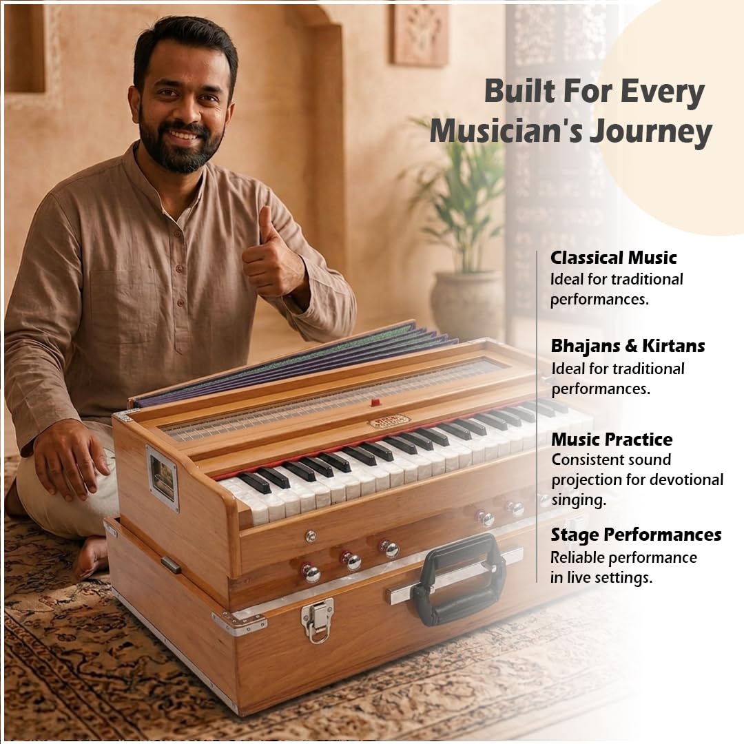 Tragbares Harmonium BINA 23B Faltbarer Safari 3 1/4 Oktaven 6 Stops klassische Holzfarbe, Kupplung, Nylontasche, indisches Musikinstrument, Kirtan 440 Hz