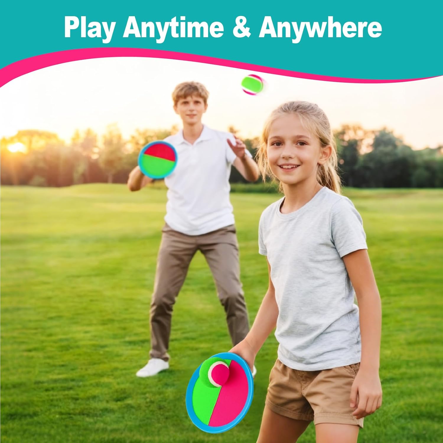 Toss and Catch Ball Set – Family Outdoor Games, Games for Kids Ages 4-8 +, Beach Kids Toys Great for Boys and Girls, Ideal for Birthday Includes 4 Paddles 4 Sticky Balls (36 Months+)