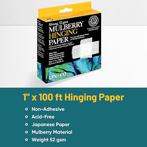 Miniatura 2 de Lineco Papel de bisagra de morera de 1 pulgada x 100 pies para hacer bisagras de conservación. Obras de arte de bisagra, manualidades, impresiones
