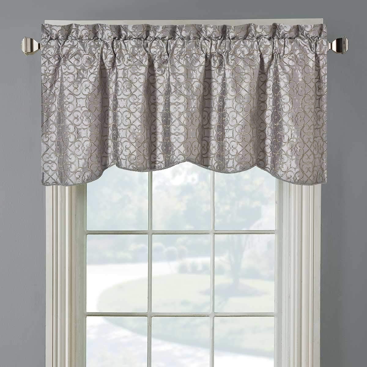 Royal Hotel Halifax Gray Valance, Scalloped Decorative Rope EmbroideGray Lined Valance, 52x19 inches, Gray image 4