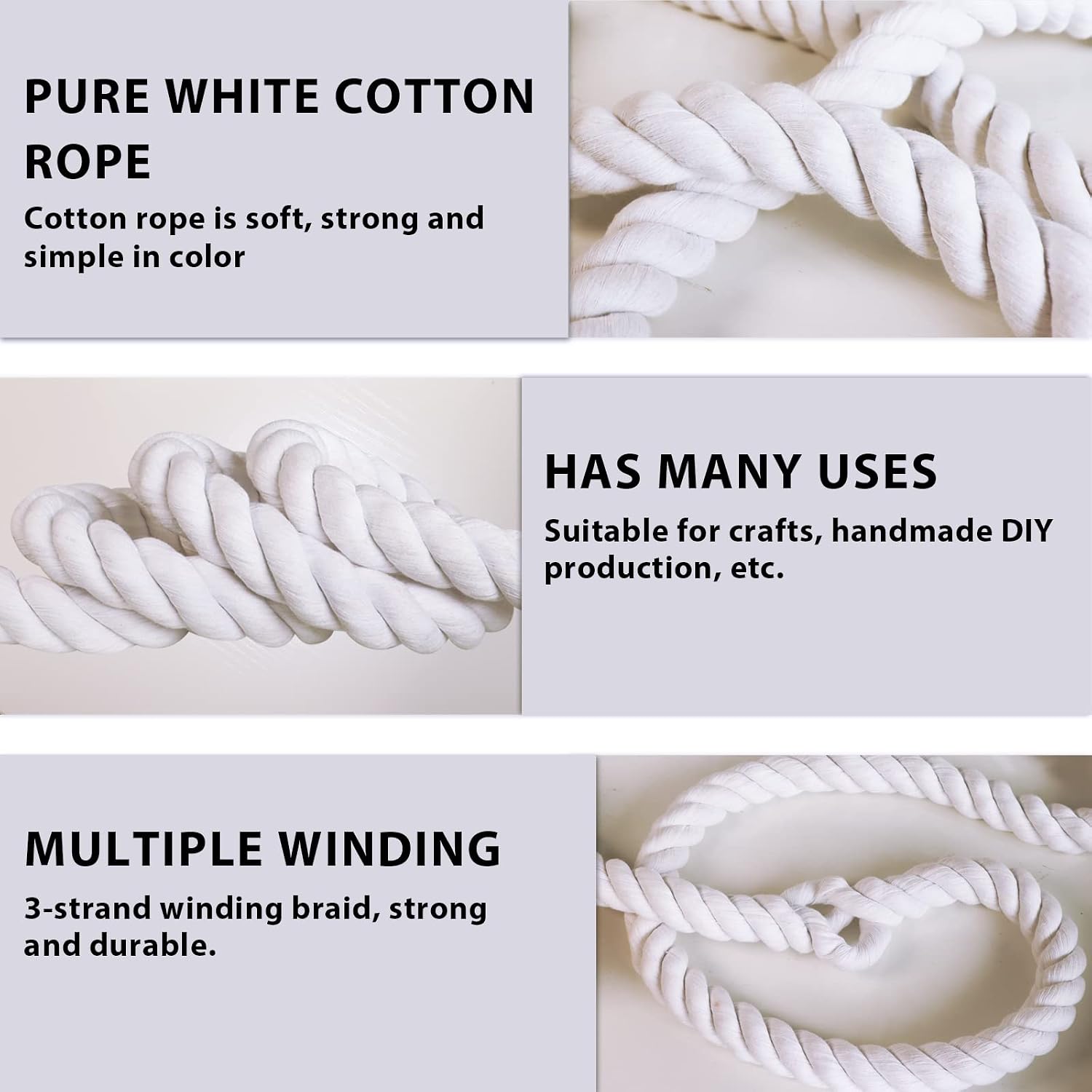 White Cotton Rope 1.25 inch × 25 feet, Natural Twisted Thick Rope for Crafts, Hanging, Pulling, Swing, Tug of War