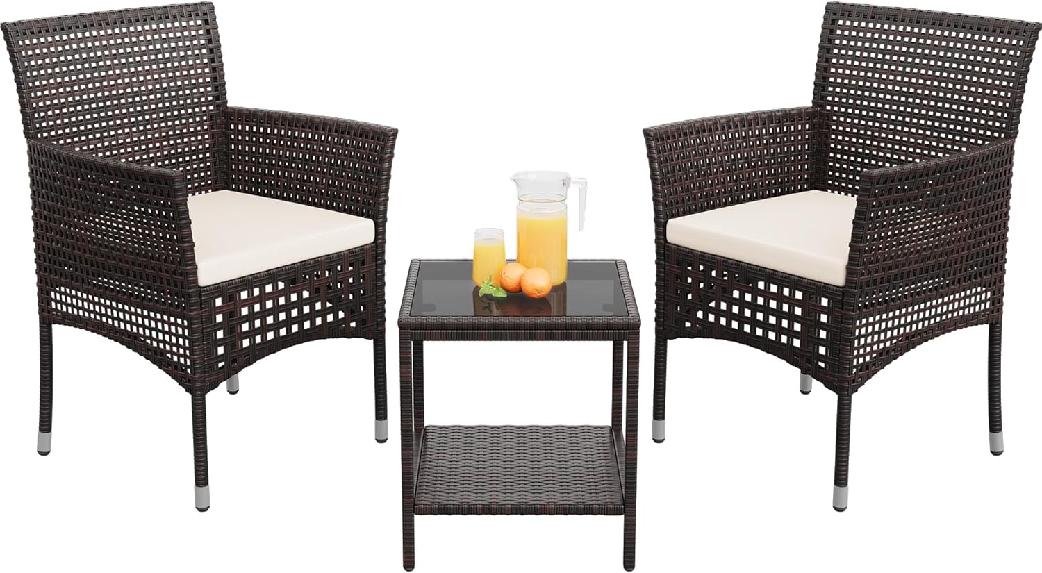 Greesum 3-Piece Patio Furniture Set,Outdoor Wicker Conversation Furniture Sets Modern Star-Patterned Openwork Rattan Chairs with Coffee Table for Backyard Deck,Dark Brown and Beige