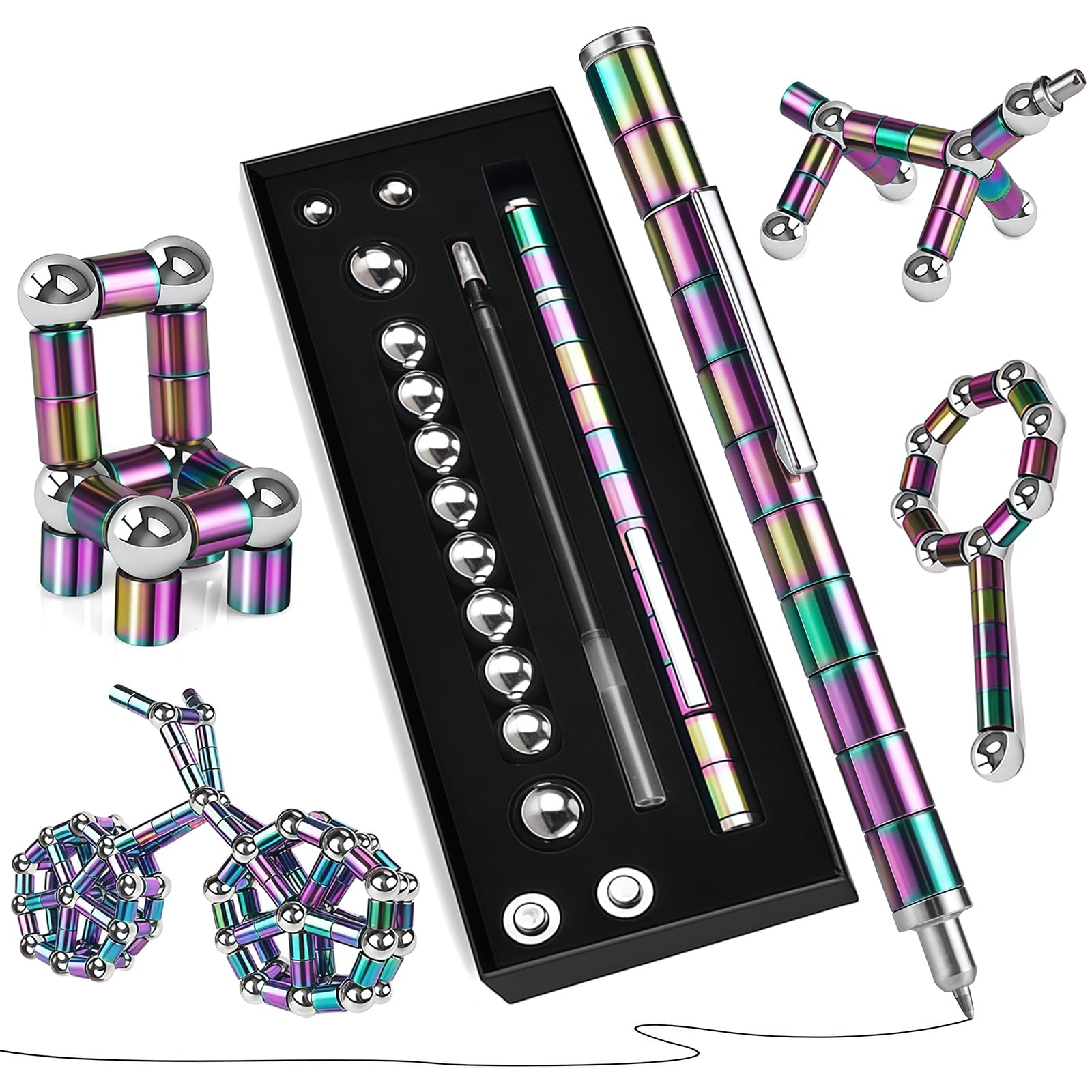 Fidget Pen, Fidget Pens for Adults, Magnetic Pen Work Stress Reducing Tool, Multi Functional Magnetic Fun Fountain Pen, Novelty Gifts for Adults