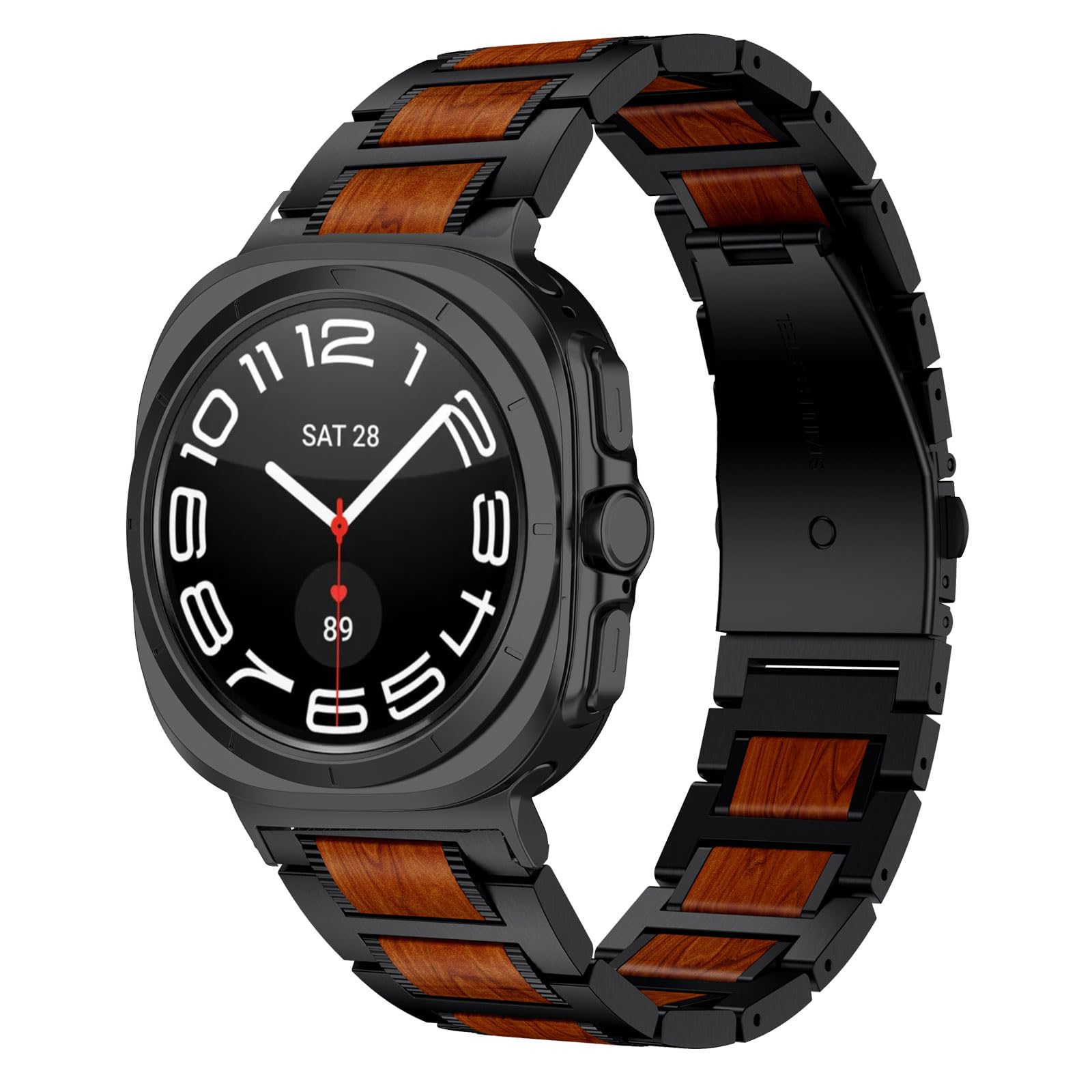 LDFAS for Galaxy Watch 7 Ultra Band 47mm, Wood Red Sandalwood Metal Replacement Strap for Men and Women Compatible for Samsung Galaxy Watch Ultra Band