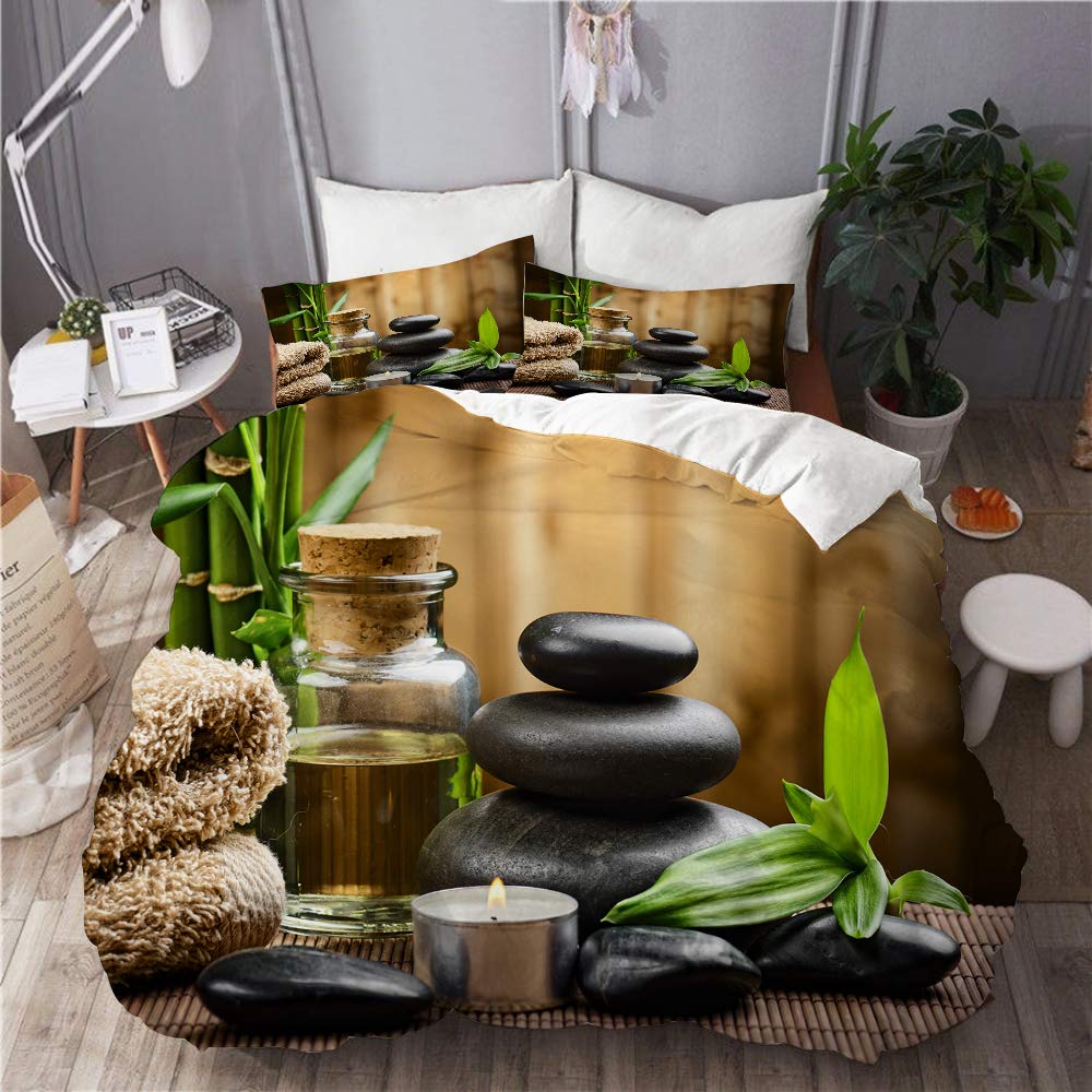 TONKSHA bedding-Duvet Cover Set,Asian Massage Stone Triplets with Herbal Oil and Scent Candles,Microfibre 230x220 with 2 Pillowcase 50x80,King