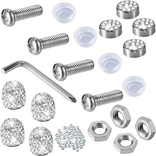 14 tornillos brillantes para placa de matrícula, tornillos para marco de matrícula, tapas para marco de matrícula de automóvil, tornillos a prueba